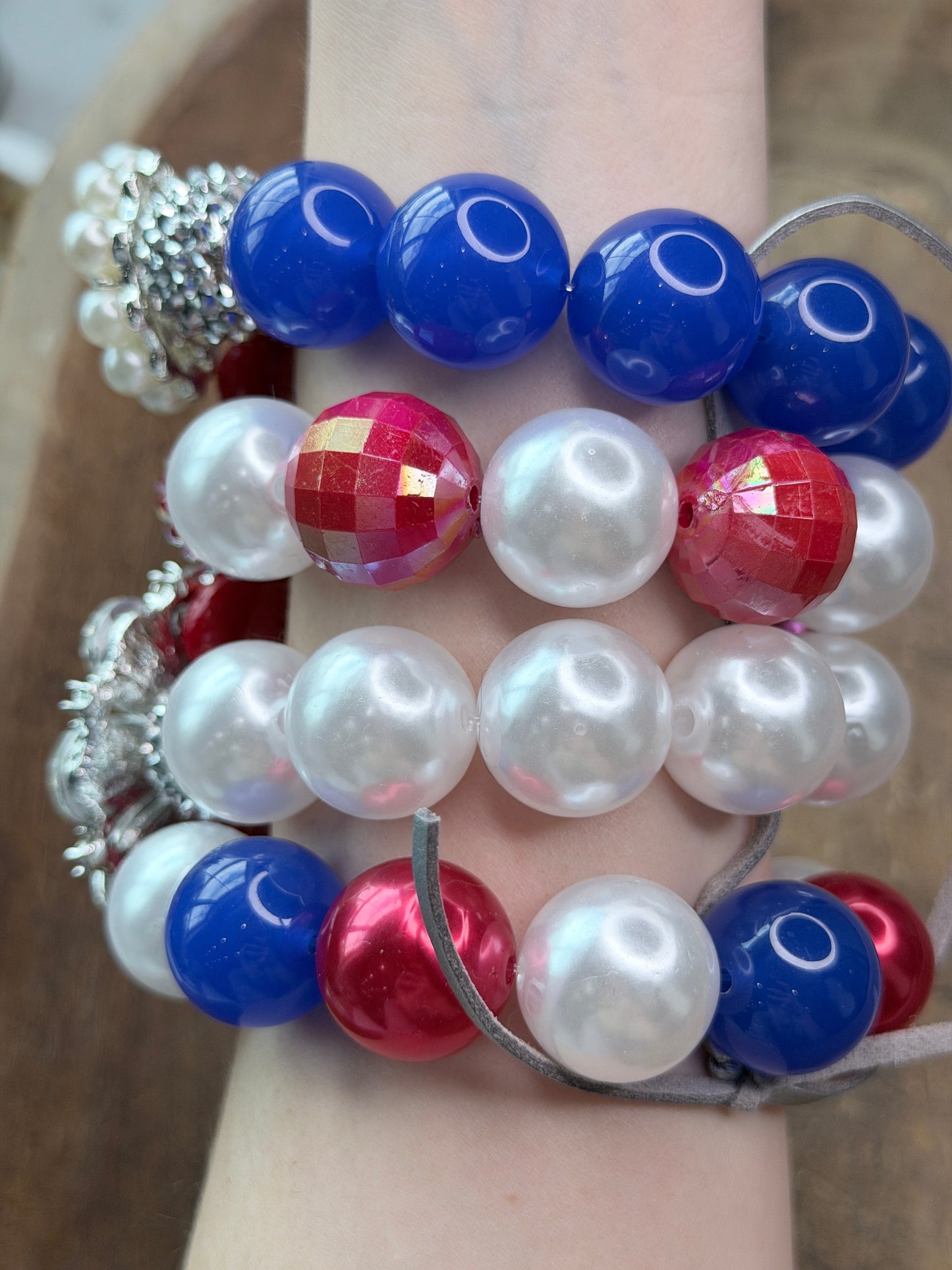 Juliette Red, White, and Blue Glitzy Bracelet Stack- Indigo Blue