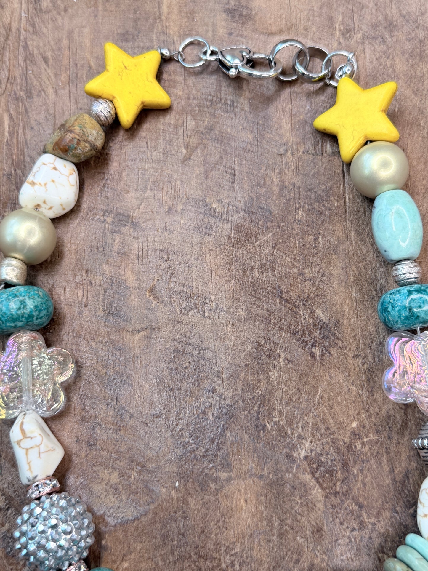 Short Turquoise and Agate Eclectic Beaded Necklace- Indigo Blue