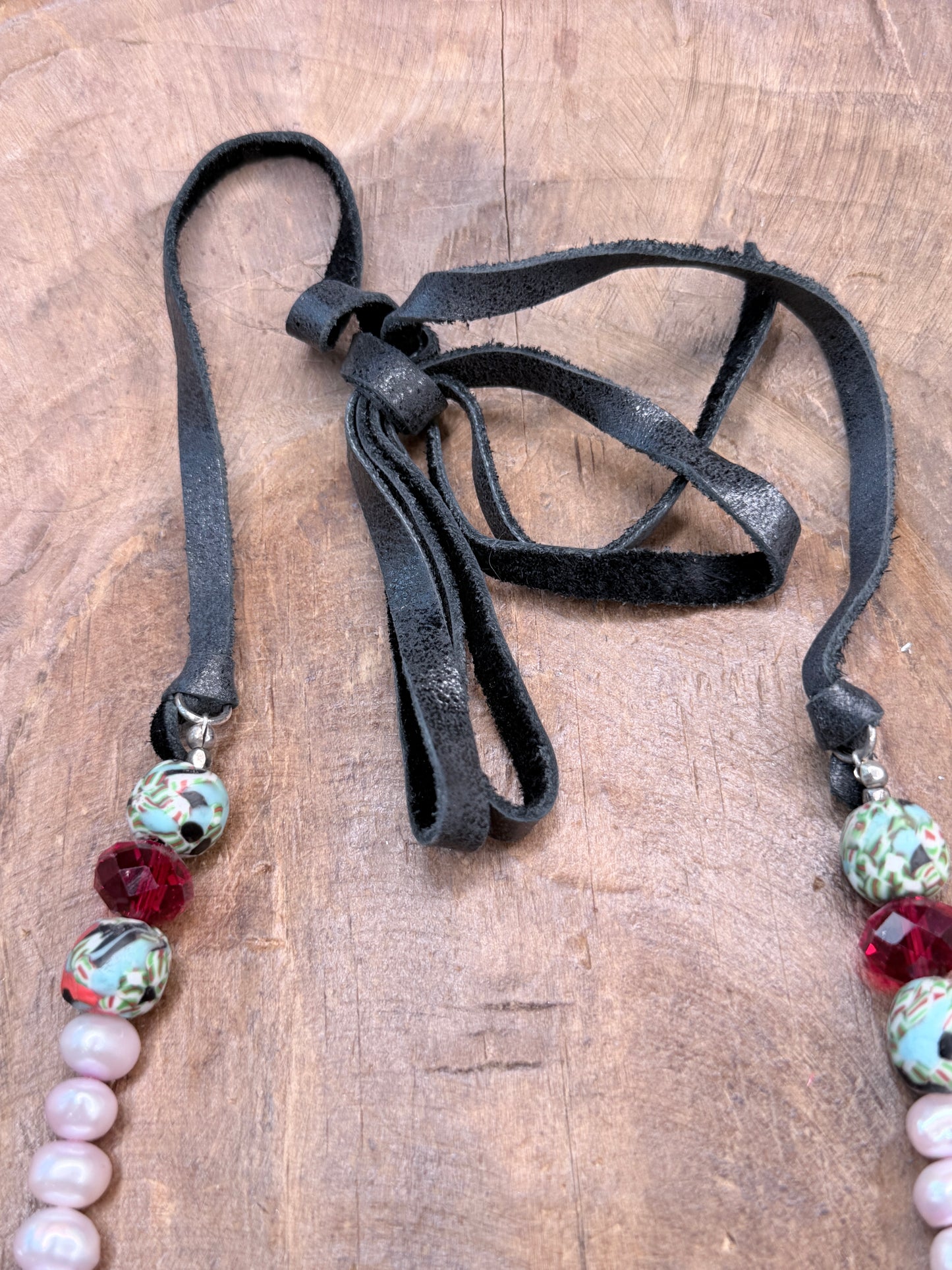 A Rare Bird- Embroidered Sacred Heart Red Beaded Necklace