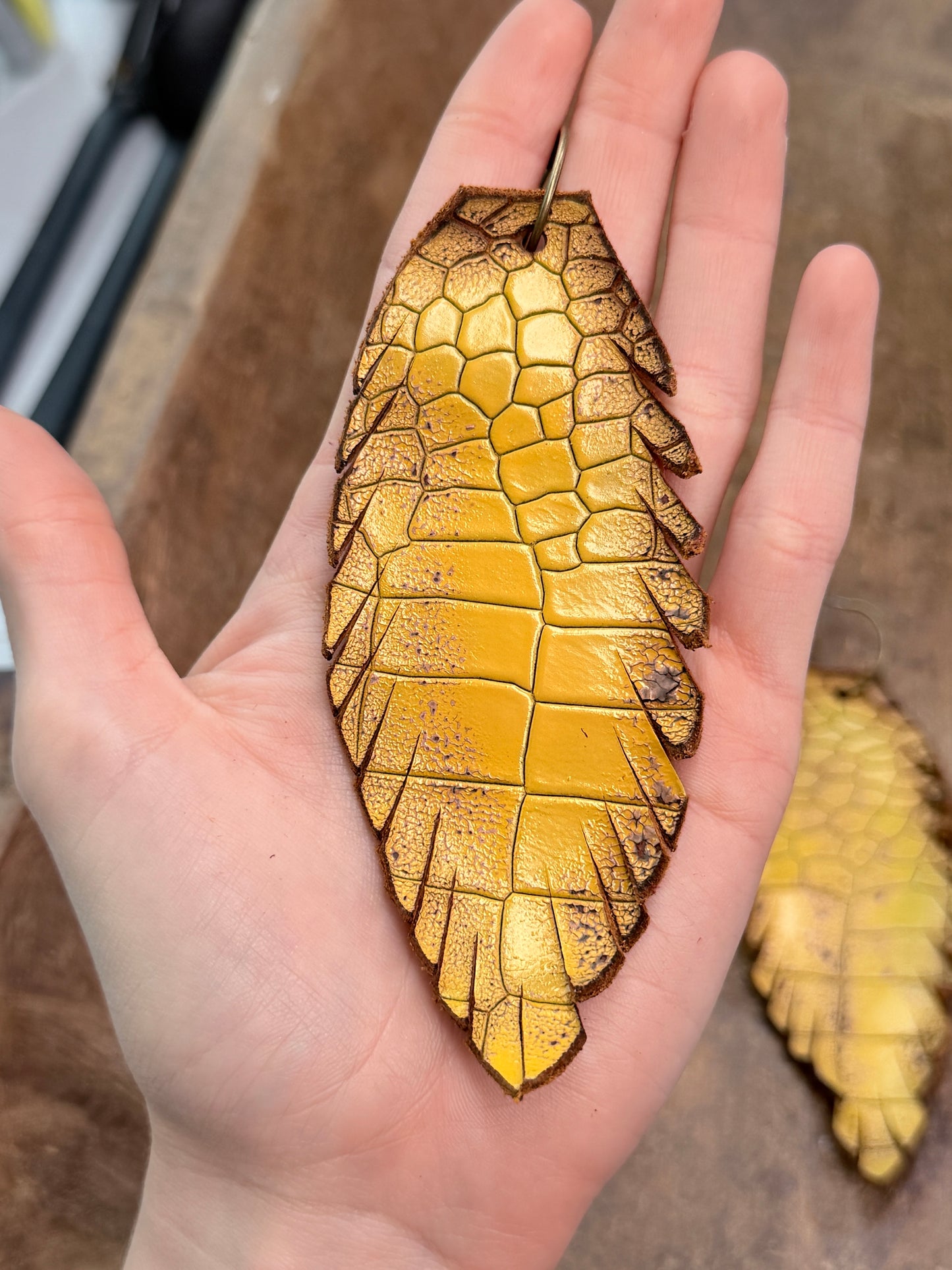A Rare Bird- Leather Feather Earrings (Yellow Alligator Skin)