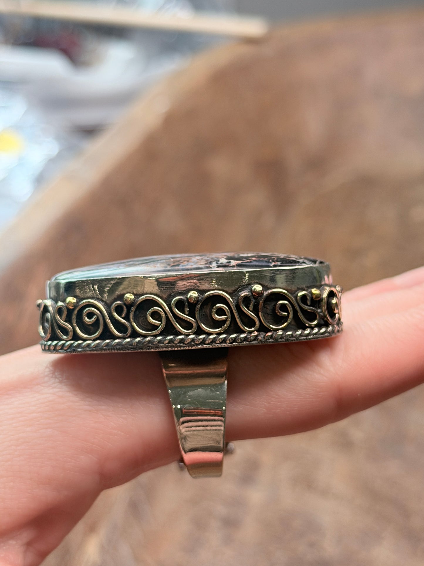 German Silver Black Sea Sediment Jasper Ring