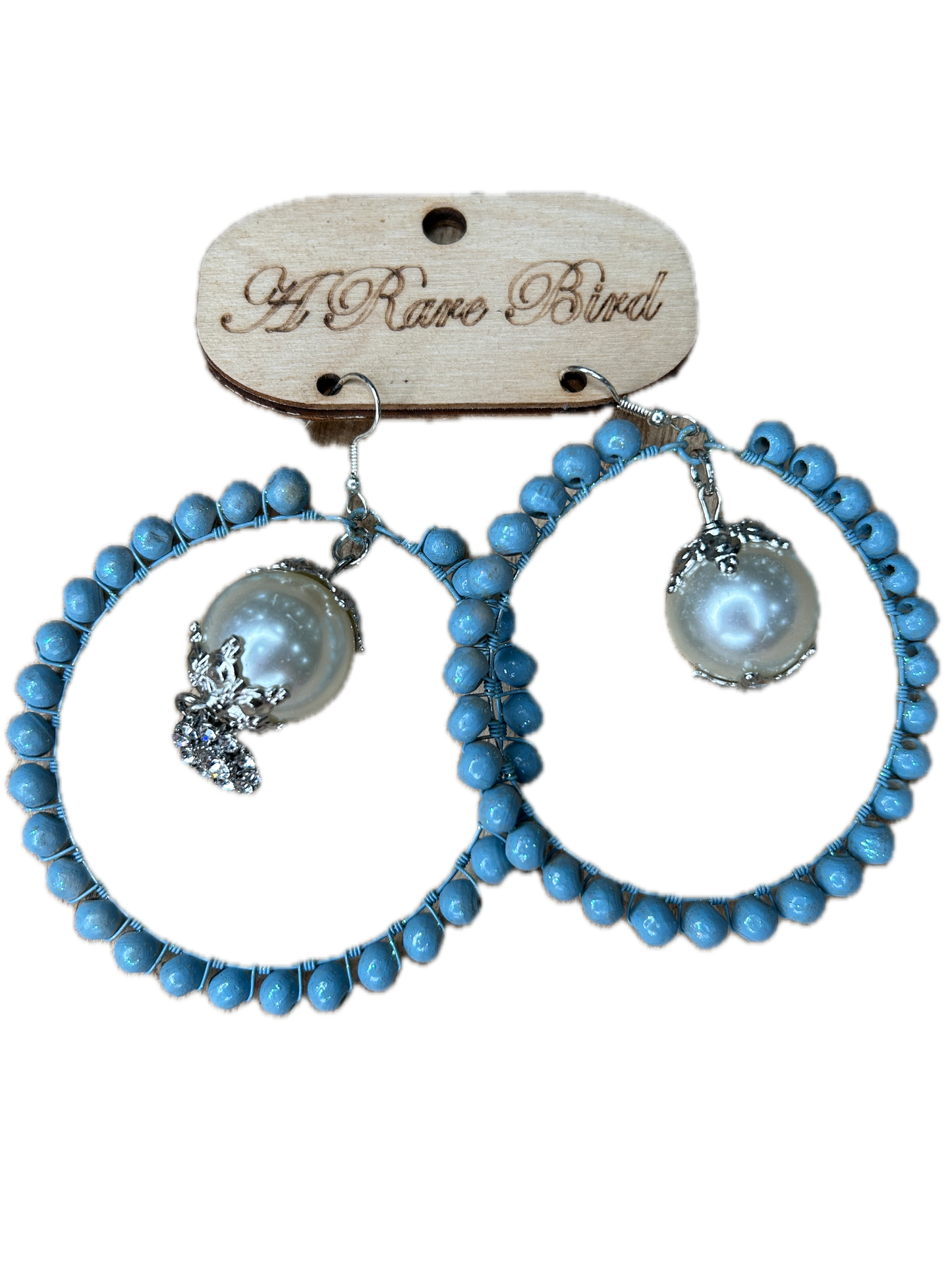 Rare Bird- Teakwood Hoop Earrings (Blue)