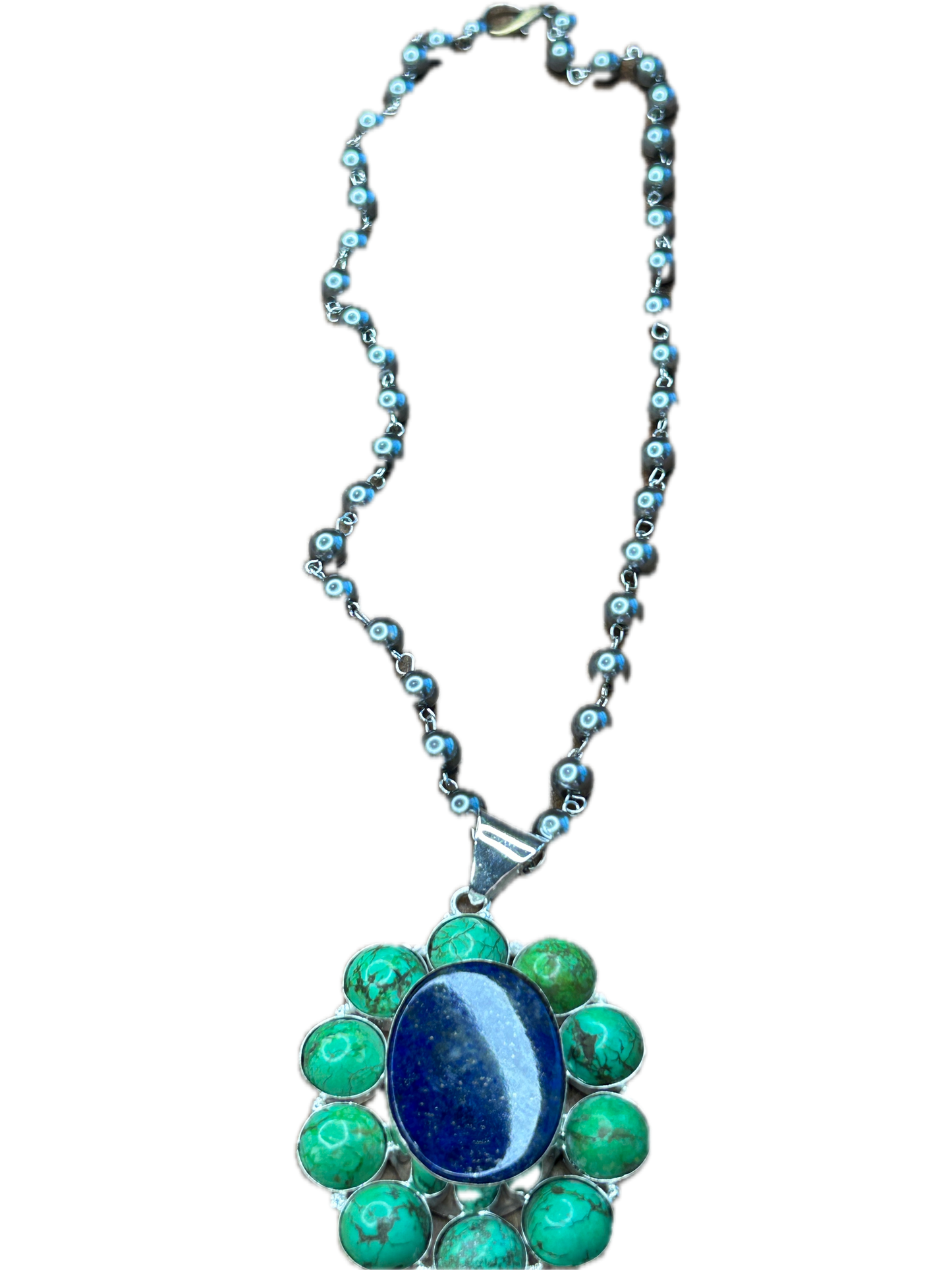 German Silver Green Howlite and Lapis Necklace B