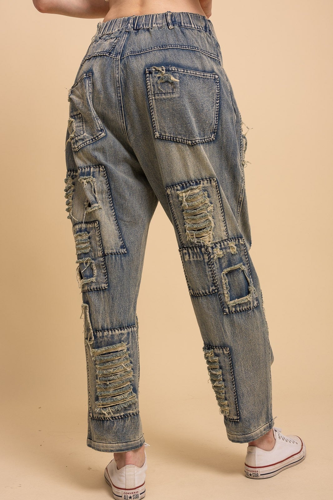 Bluevelvet- Washed Distressed Patchwork Jeans *Final Sale*
