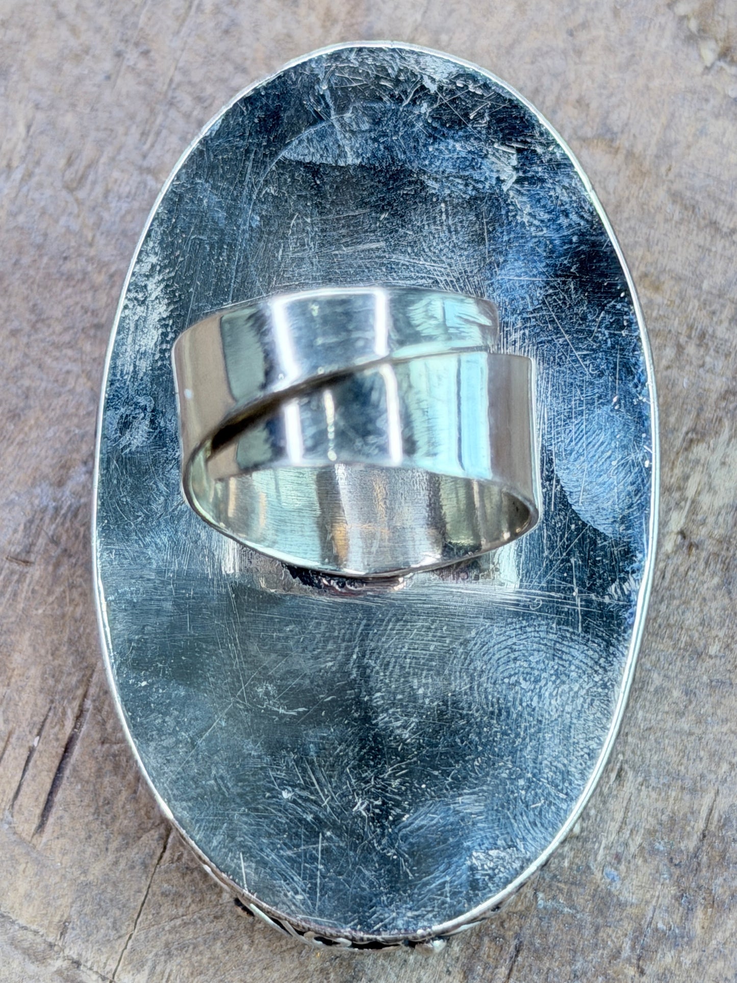 German Silver Large Blue Turquoise Oval Ring