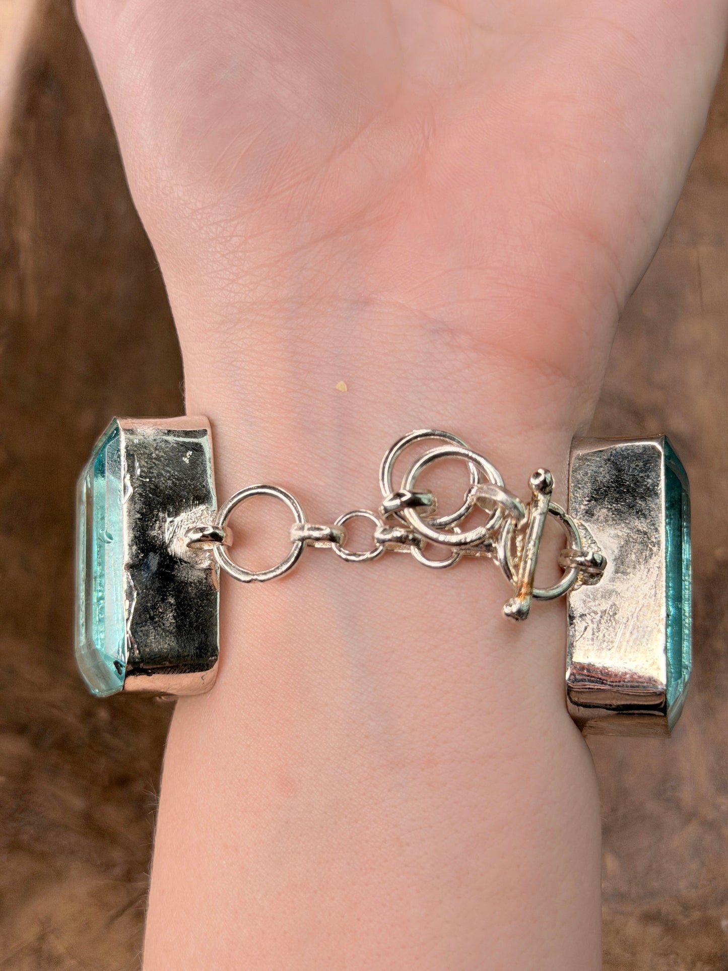 Ava German Silver Blue Quartz Tray Bracelet