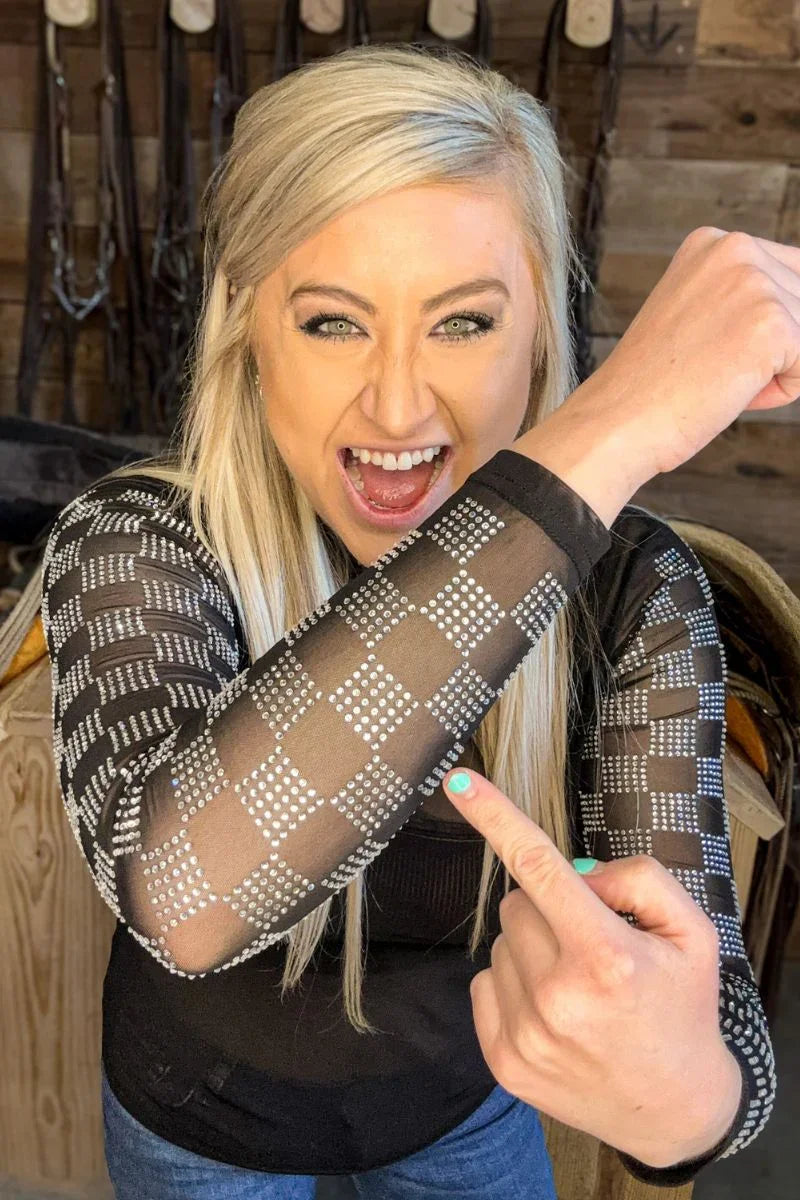 Checked in Black Mesh Top
