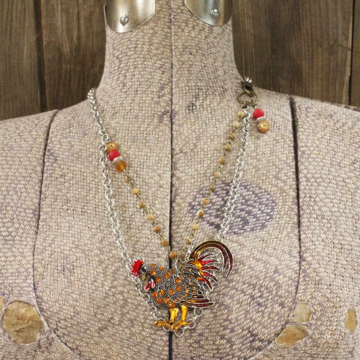 A Cock-A-Doodle Do Rusty Rooster Necklace