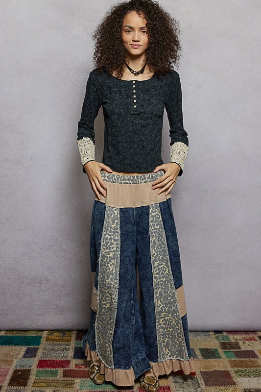 POL- French Terry Ruffle Hem Pants (Indigo)