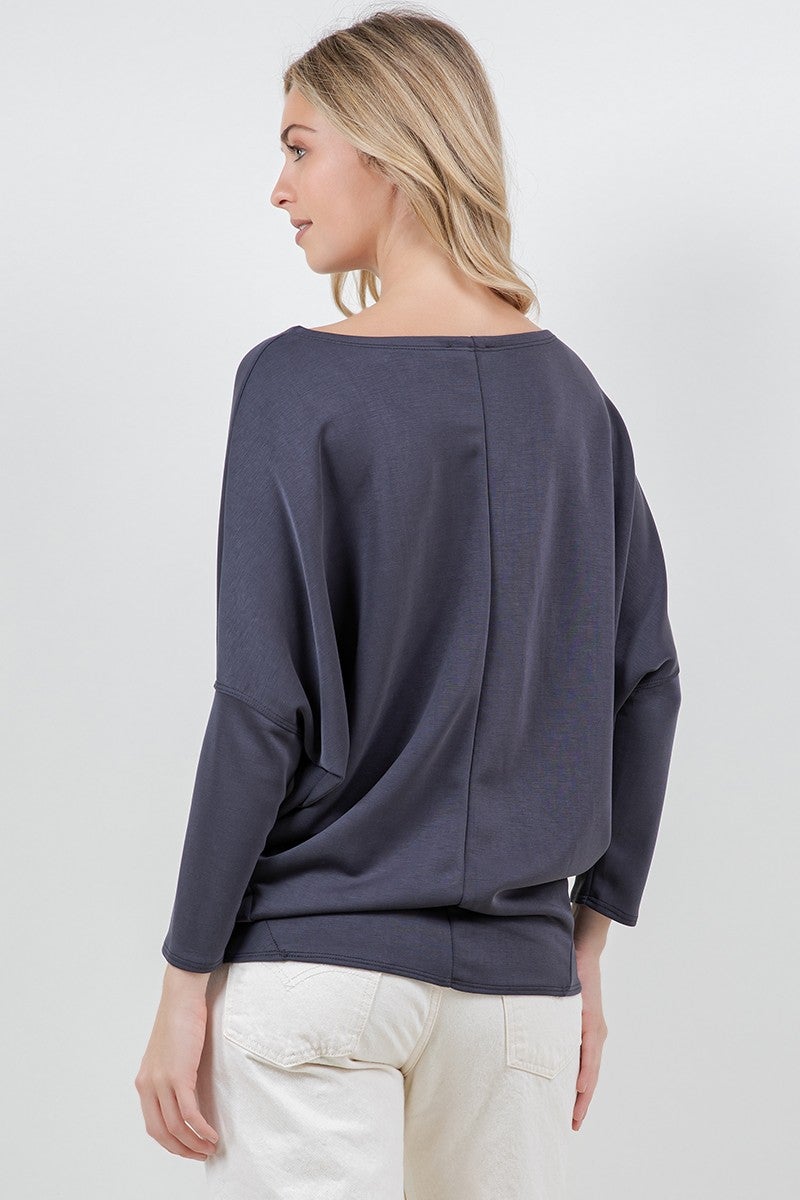 Charlotte Avery- Scuba Fabric Dolma Top (Charcoal)