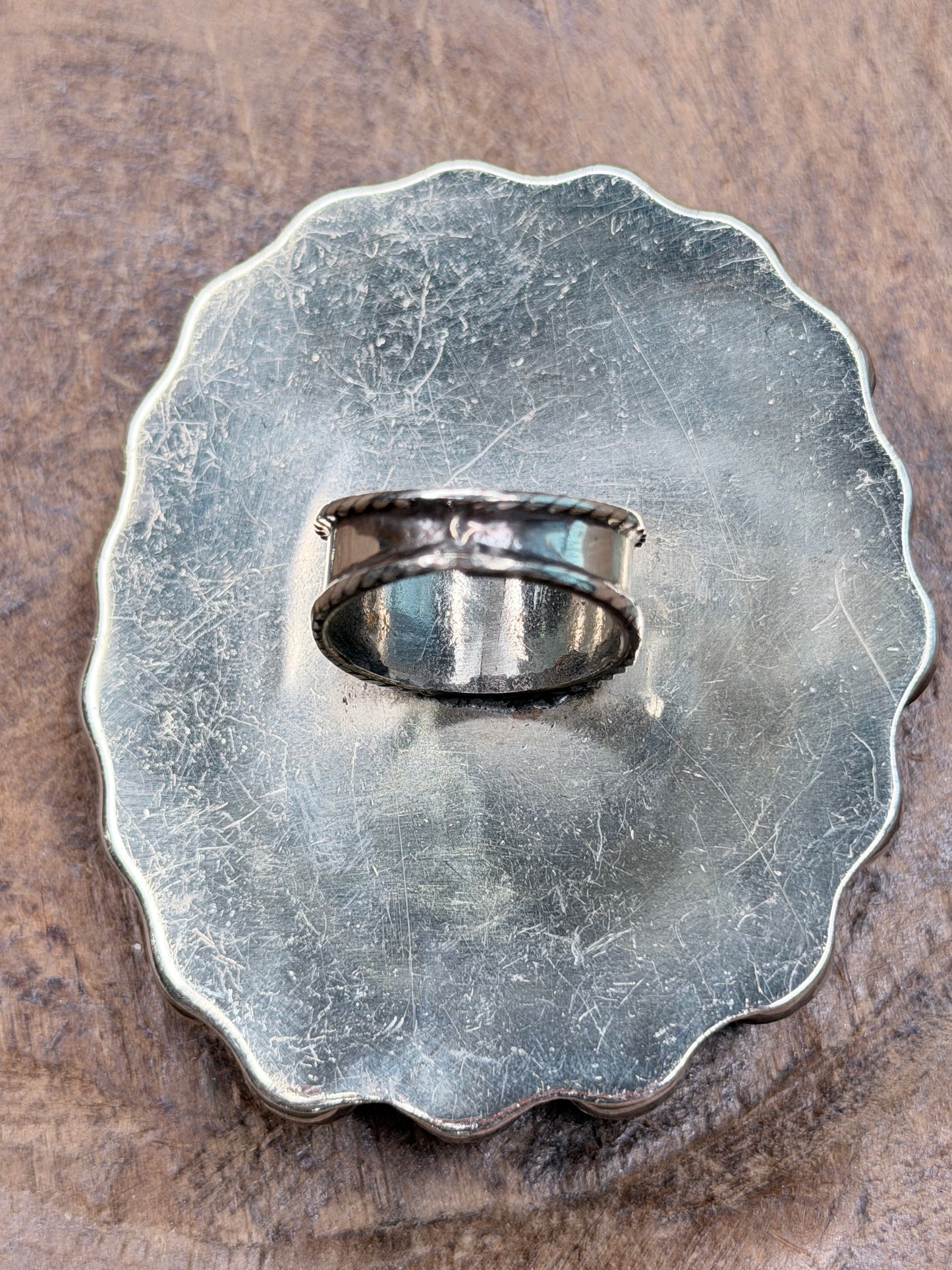 German Silver Carved Turquoise and Coral Ring
