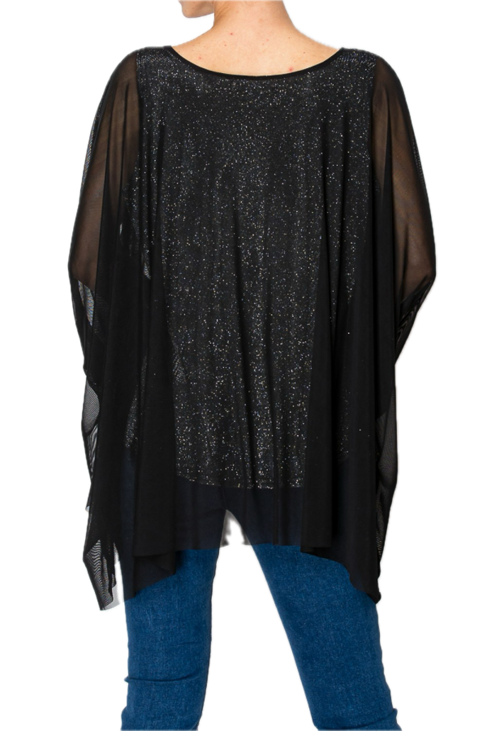 Origami-CHIFFON TUNIC TOP WITH ATTACHED SPARKLY TANK TOP (Black) *Final Sale*