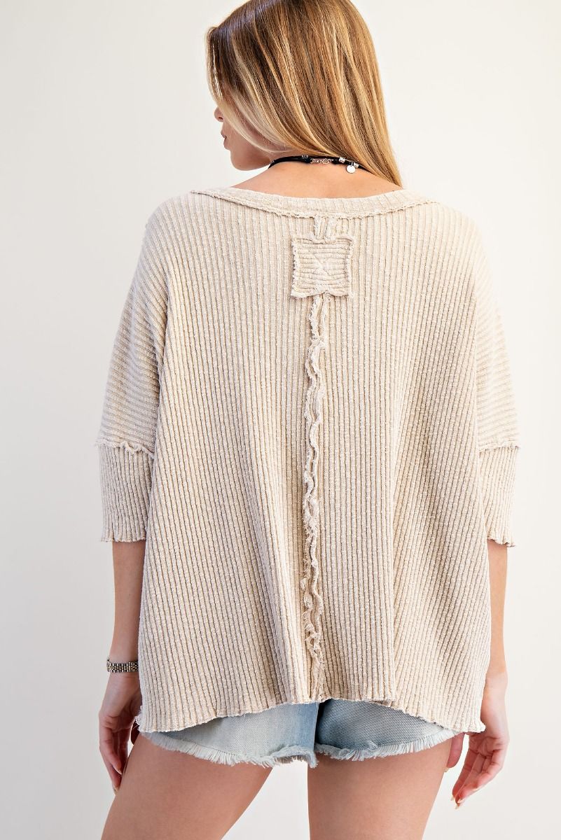 Easel- Textured Rib Knit Washed Top (Khaki) *Final Sale*