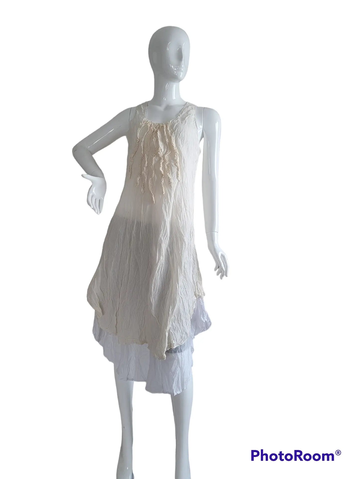 Ruffle Top Sleeveless Dress (Cream)