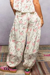 POL- Double Gauze Lace Patch Pants (Ivory Floral) *Final Sale*