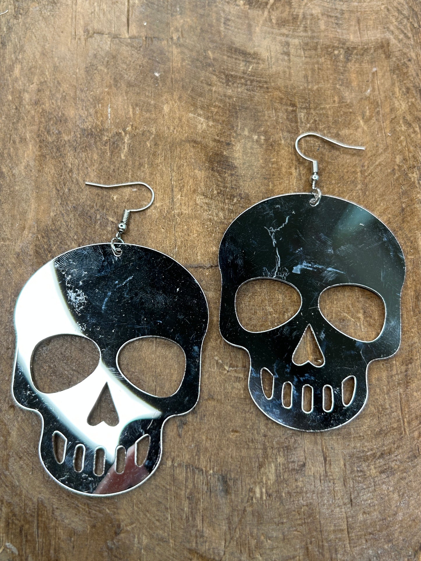 Large Silver Reflective Skull Earrings