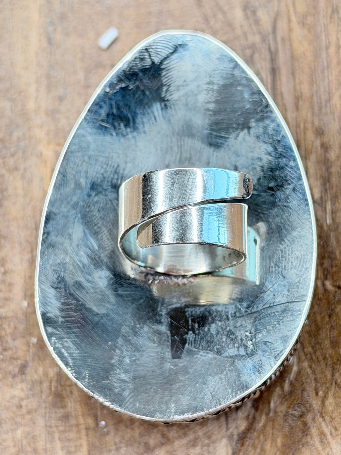 German Silver Large Coral Teardrop Ring