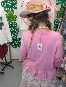 EASEL - Ruffle Bottom Washed Cotton Tunic (Pink)