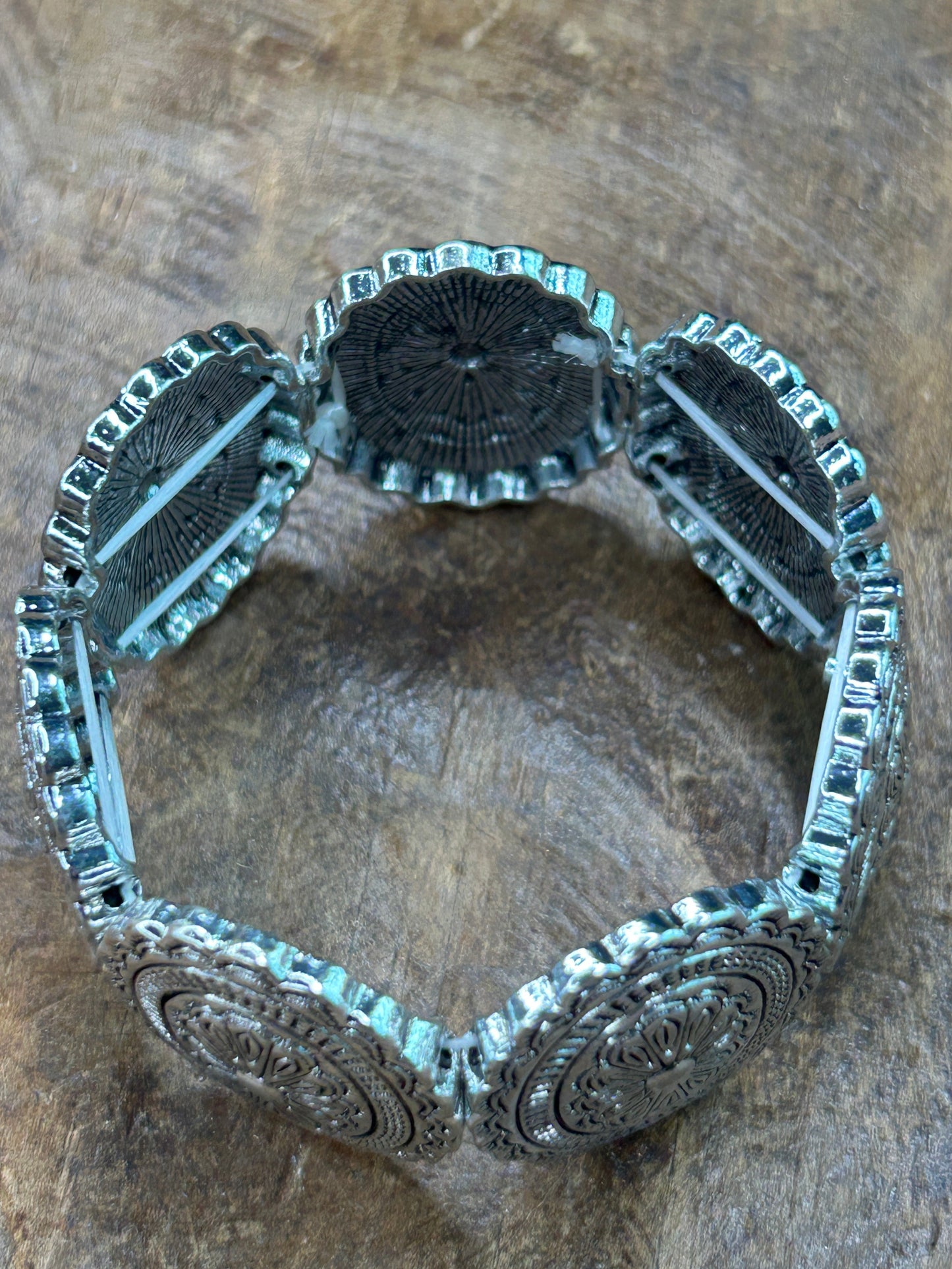 Engraved Silver Concho Stretch Bracelet