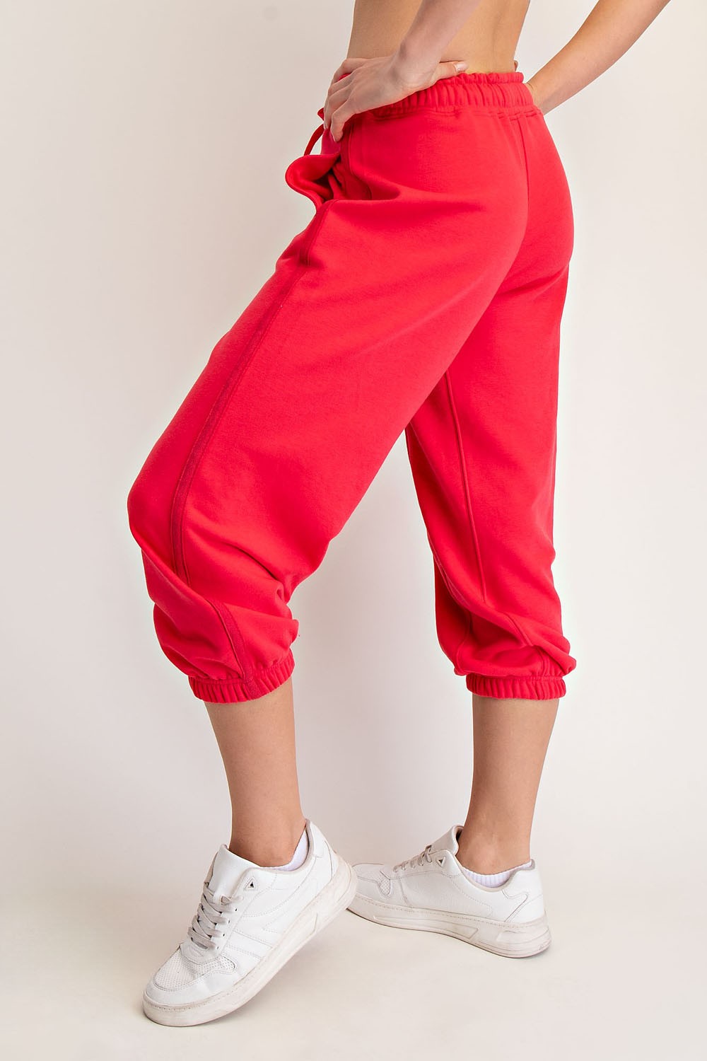 French Terry Cropped Jogger Pants (Candy Red) *Final Sale*