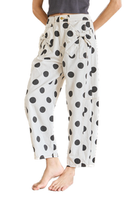 Oddi- Polkadot Printed Bow Detail Barrel Jeans (Ivory)