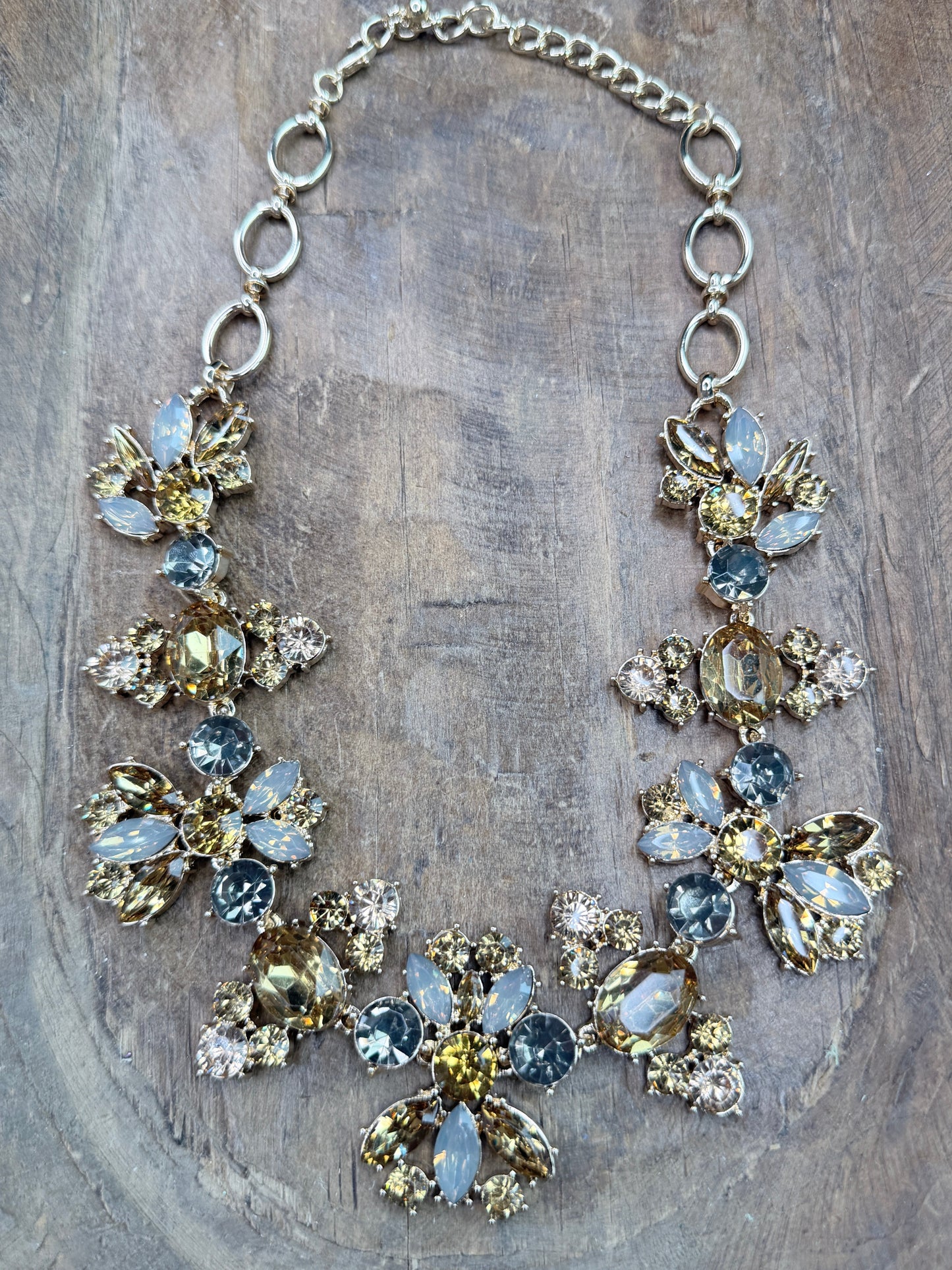 Yellow and Grey Crystal Evening Necklace