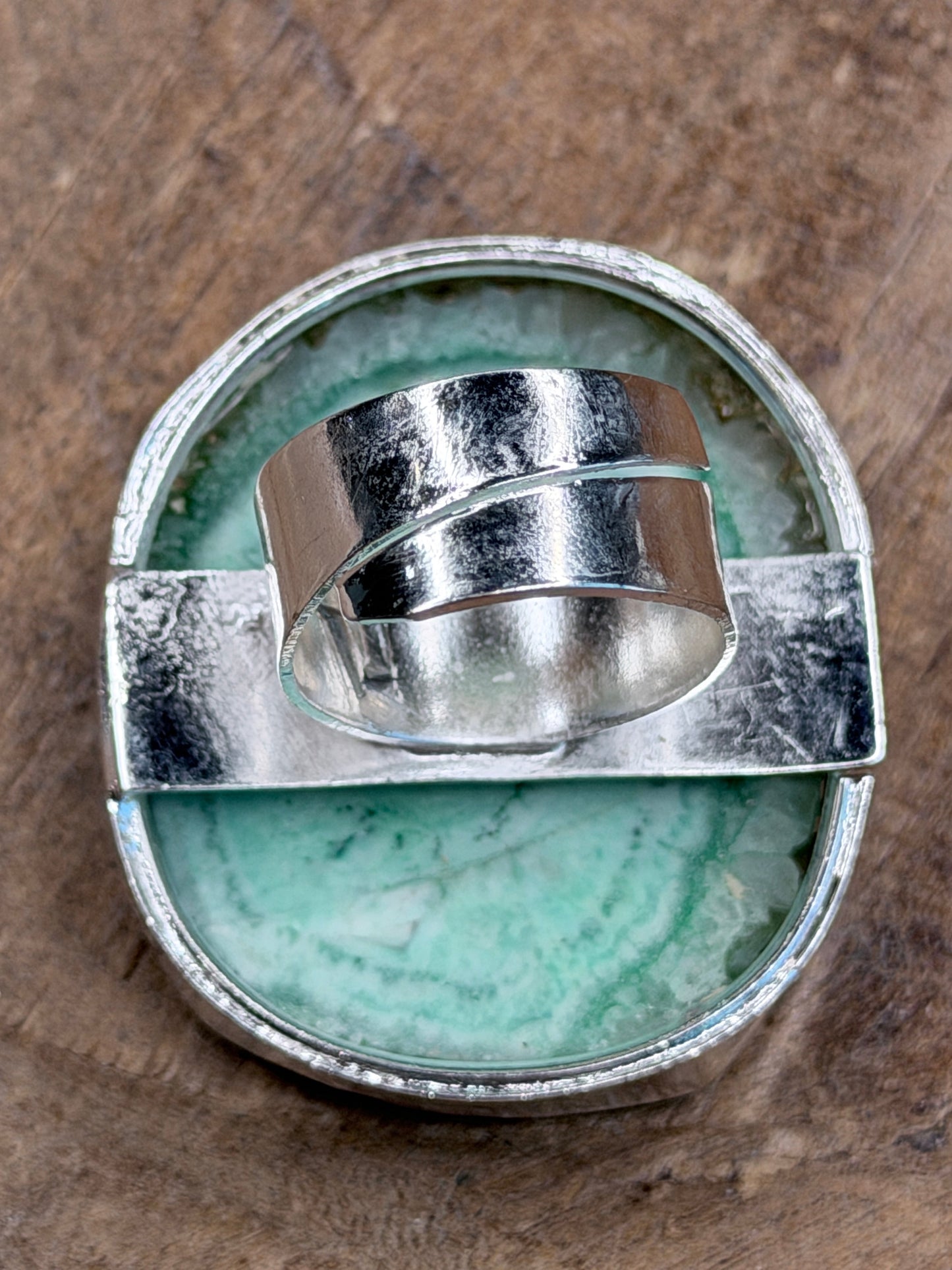 German Silver Green Solar Quartz Ring