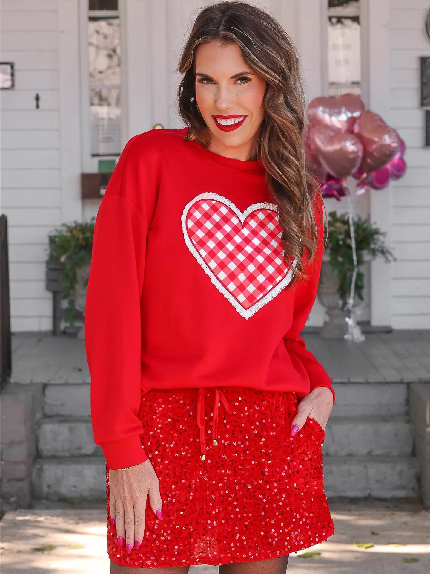 - Gingham Heart Luxe Pullover (Red) *Final Sale*