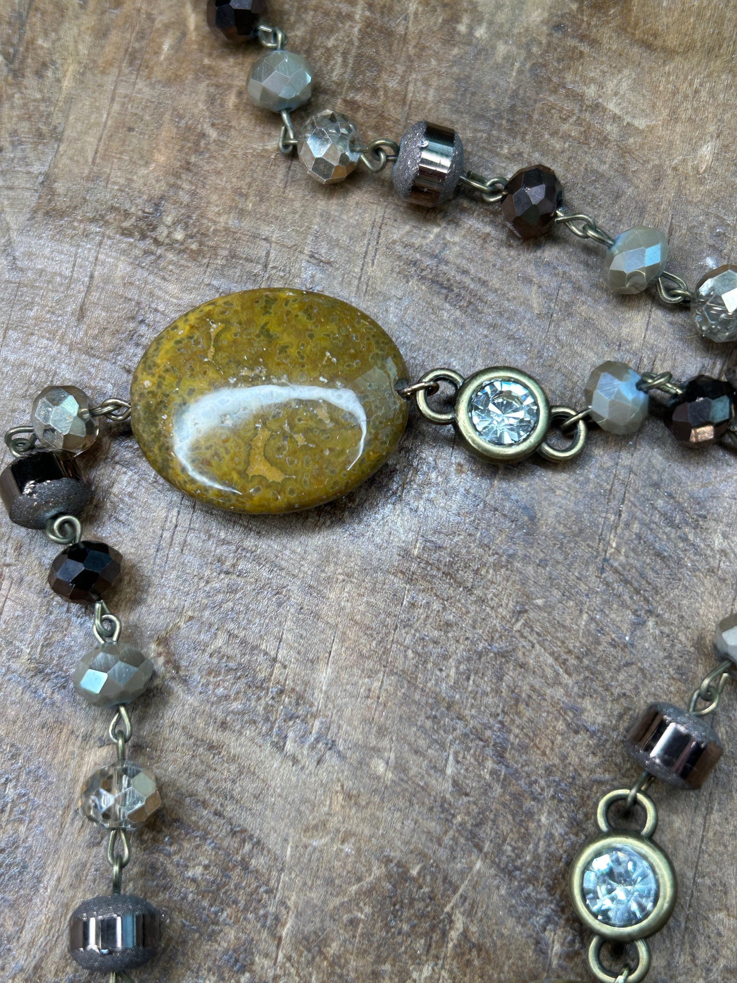 Long Multi-Beaded Brown-Tones Necklace with Dual Stones