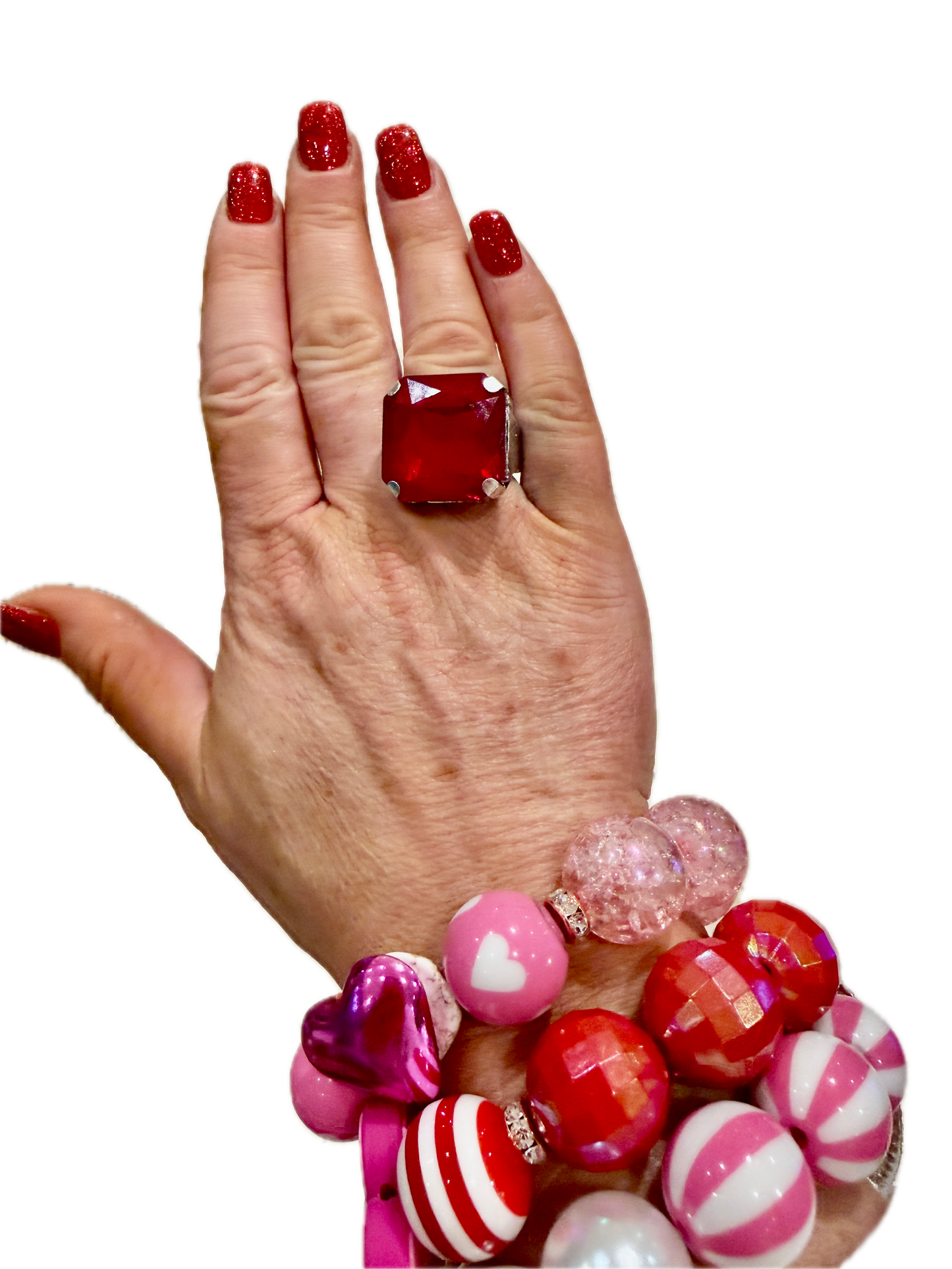 Red Rhinestone Stretch Ring