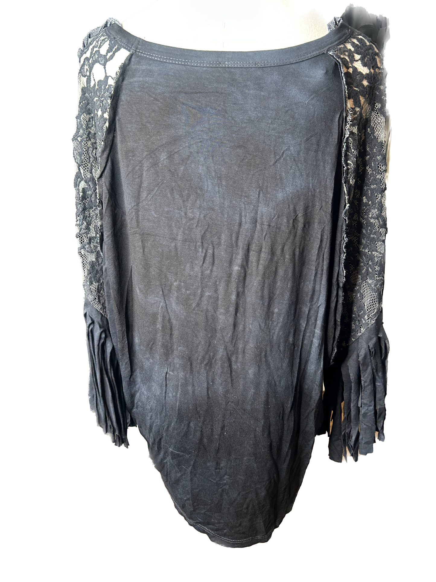 I love Linen- Lace and Fringe Sleeve Top (Black) *Final Sale*