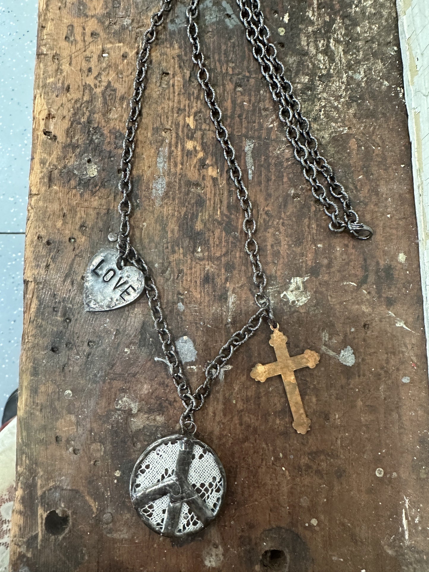 SALE Charming Cherub's Peace, Faith, and Love Soldered/Stamped Necklace