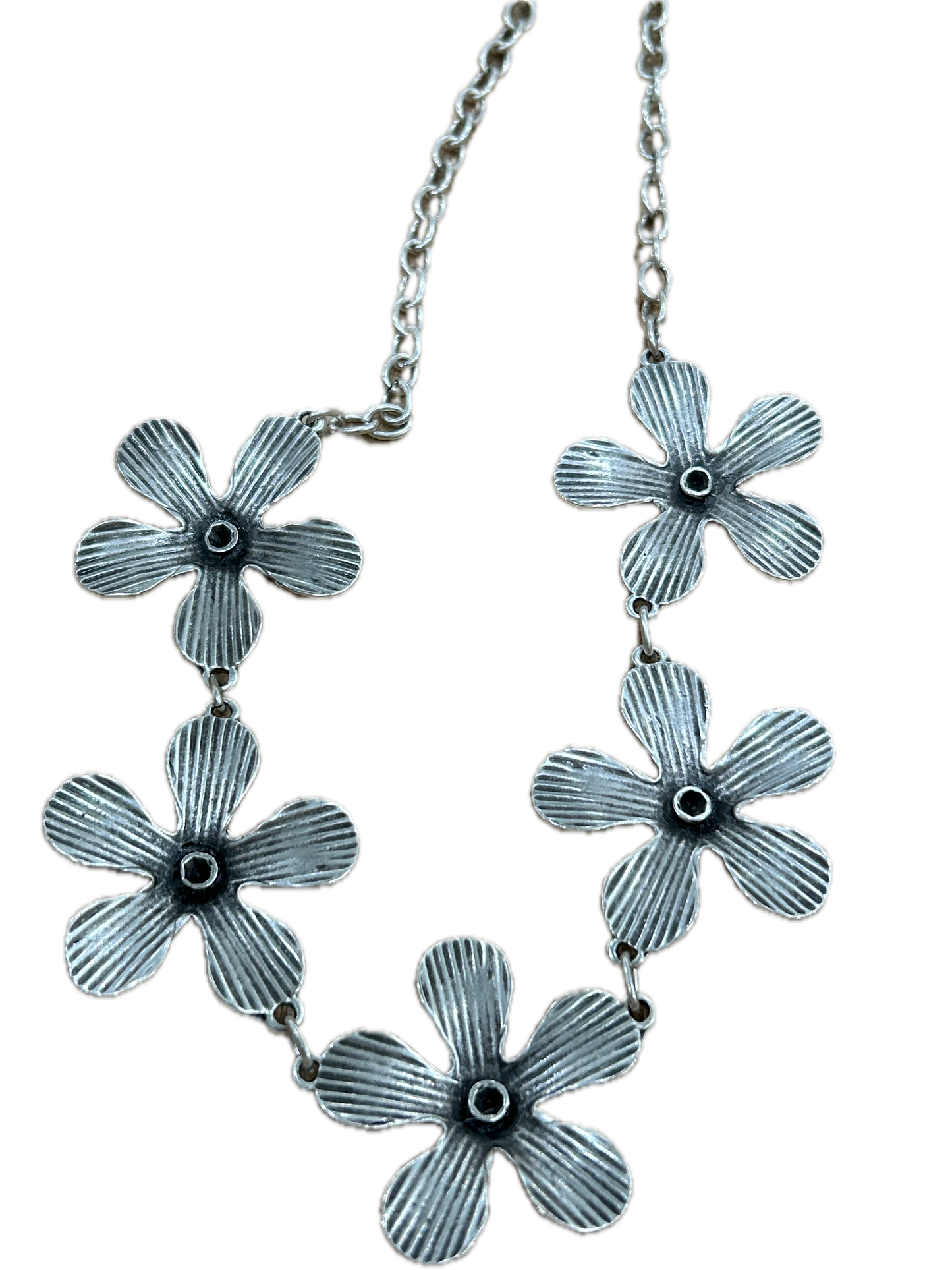 Textured Silver Metal Flower Necklace