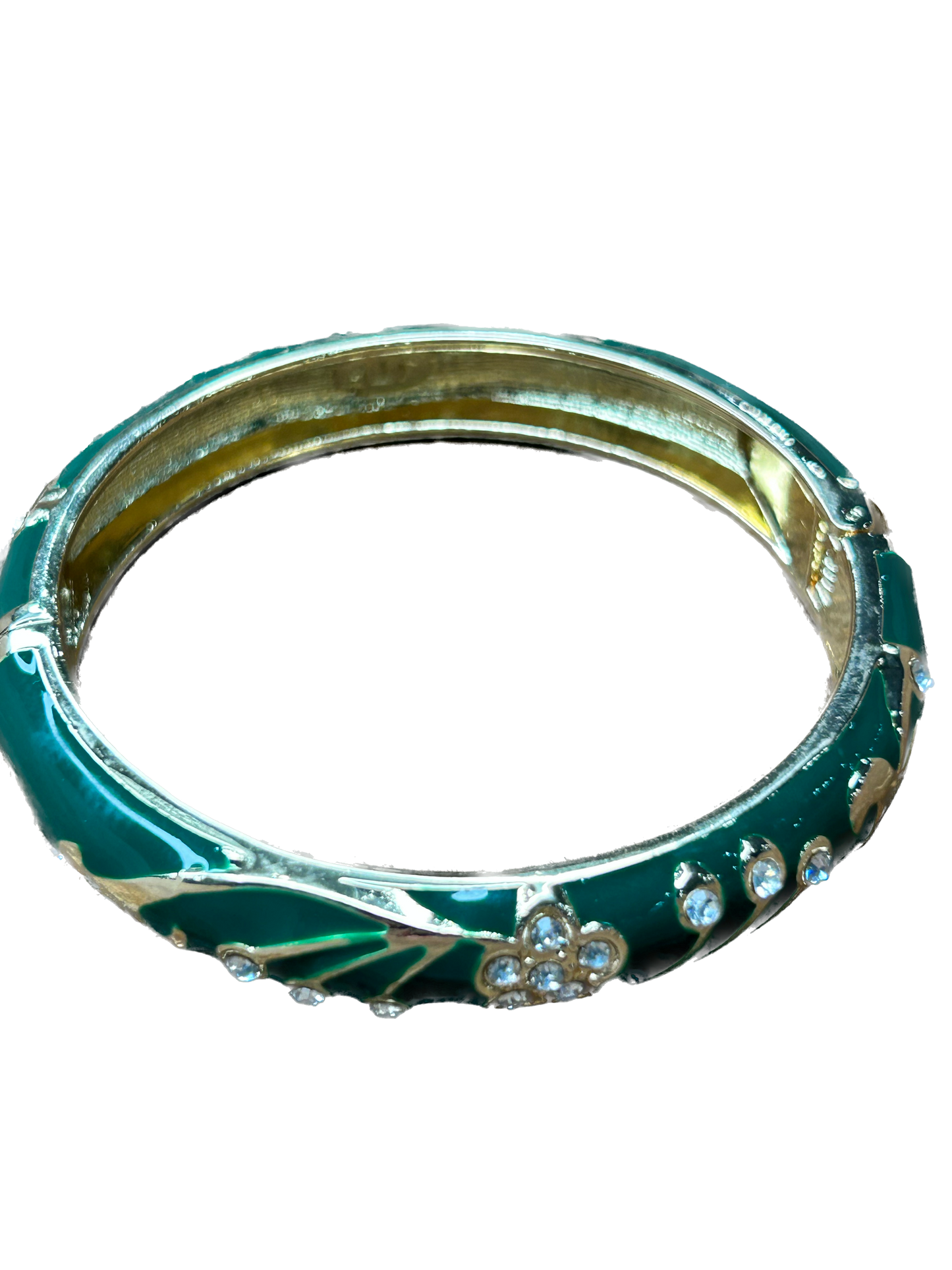Green and Gold Flower Bangle Bracelet
