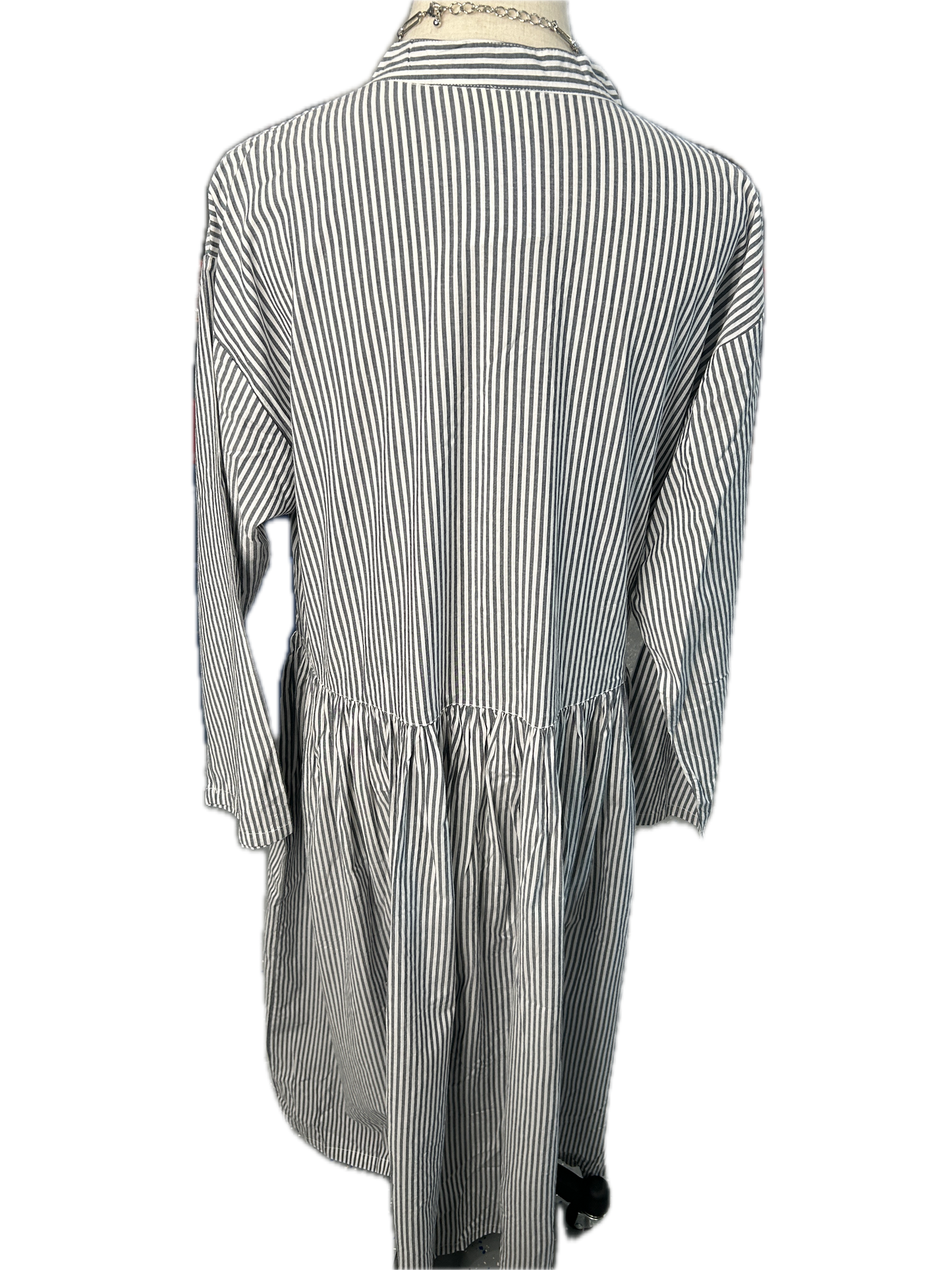 Paper Lace- Striped Long Sleeve Dress (White and Grey) *Final Sale*