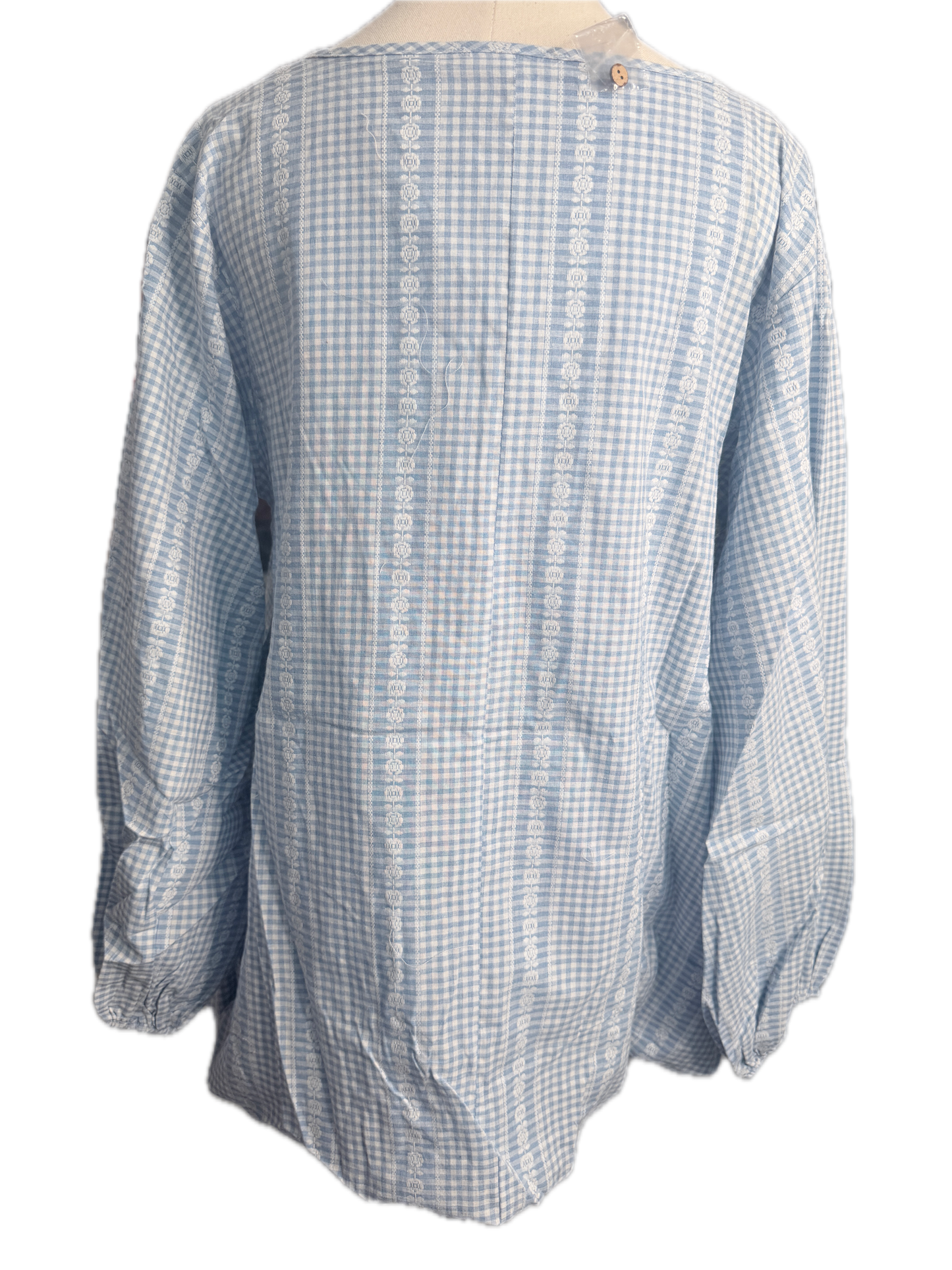 Oli & Hali- Washed Gingham Ruffle Hem Blouse (Blue) *Final Sale*