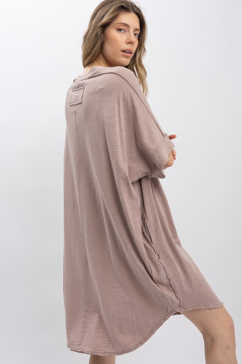 BlueVelvet- Love Lettering Patchwork Short Sleeve Dress (Mauve) *Final Sale*