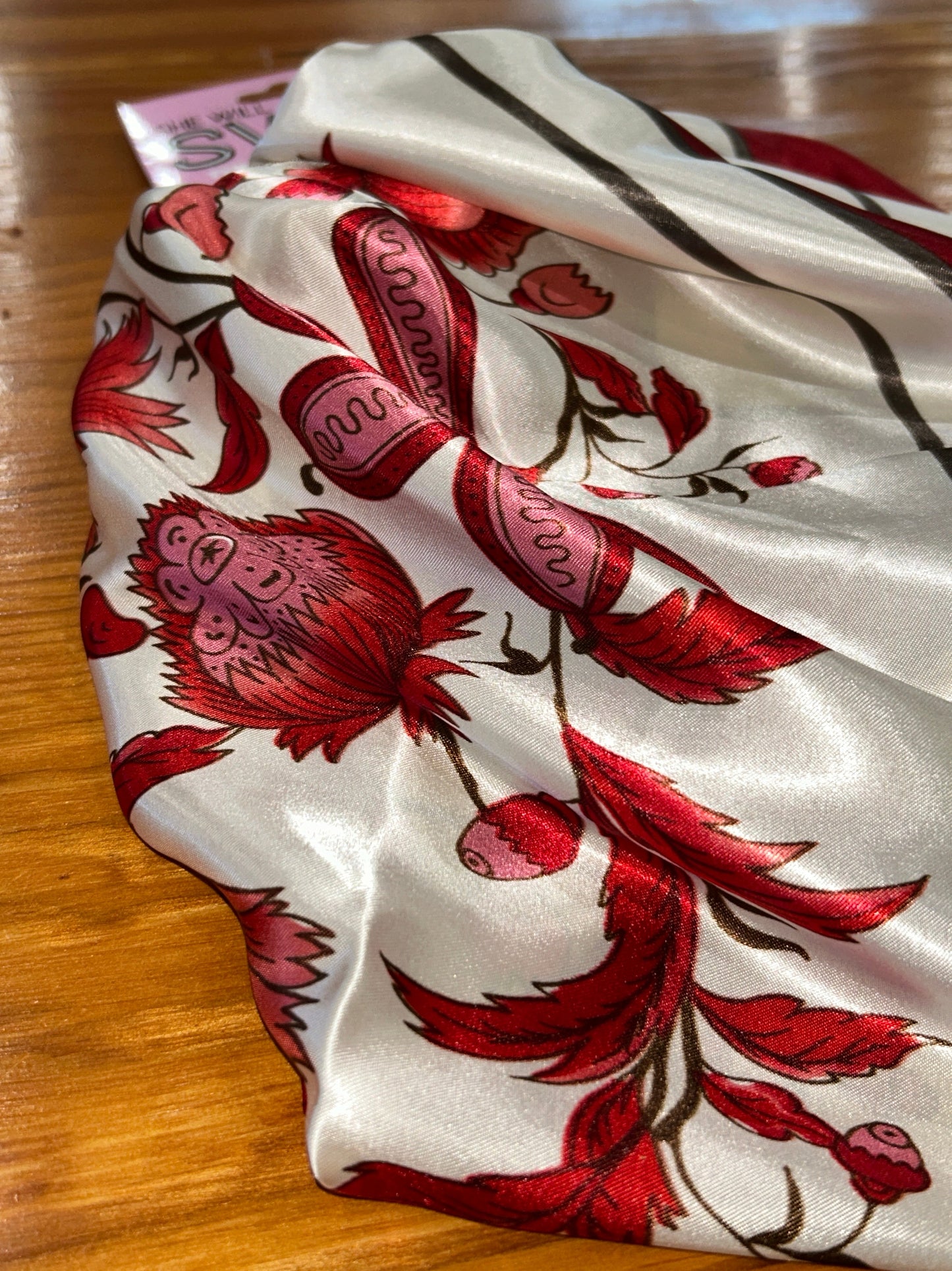 Sway Satin Headband Cream, Maroon and Pink