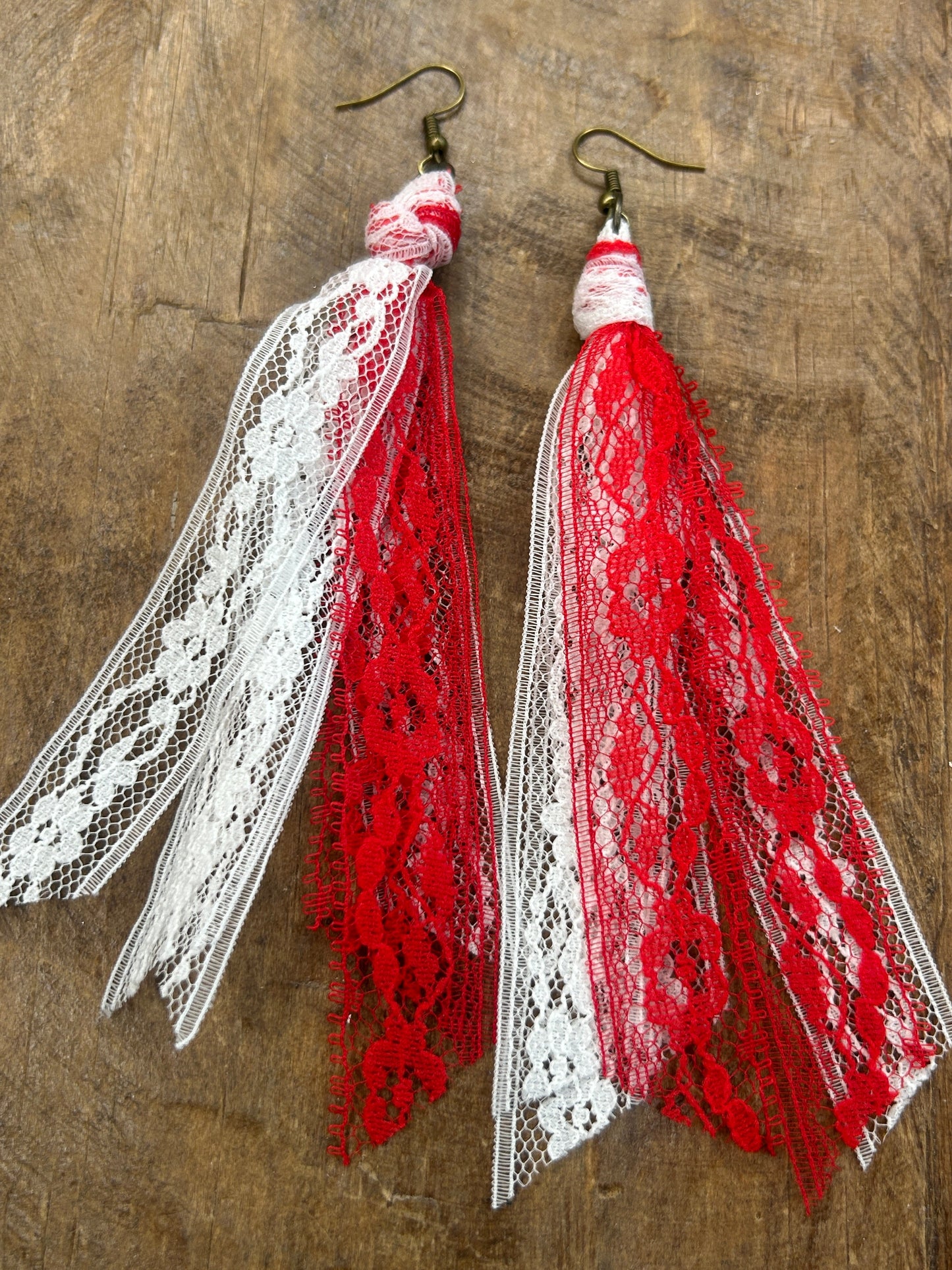 Lace Tassel Earrings (Red and White)
