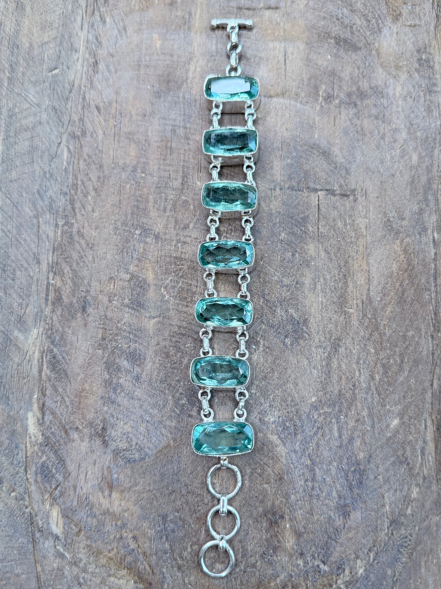 German Silver Dainty Blue Quartz Tray Bracelet