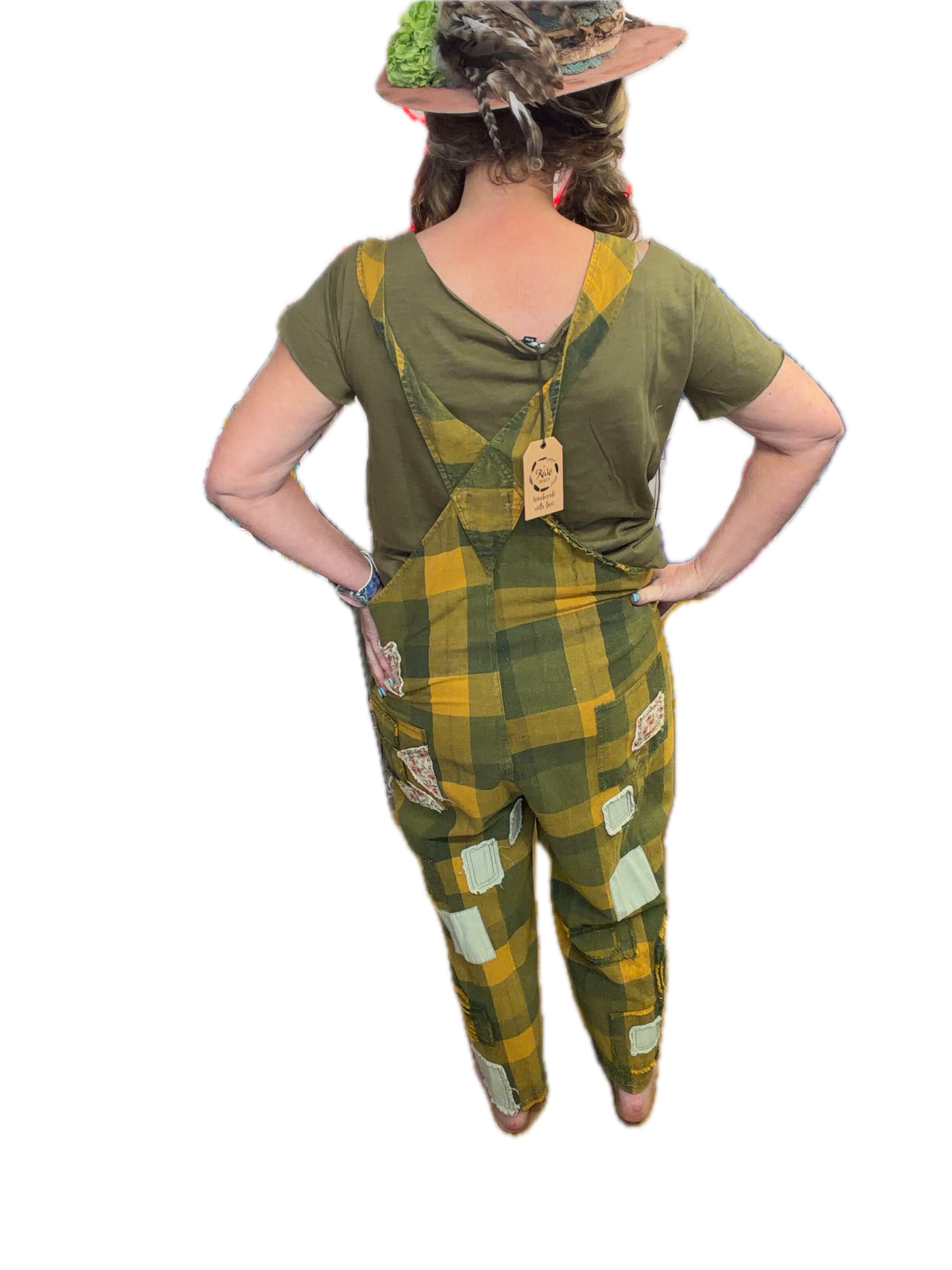 Bluevelvet- Flower Flannel Patchwork Overalls (Green/Yellow) *Final Sale*