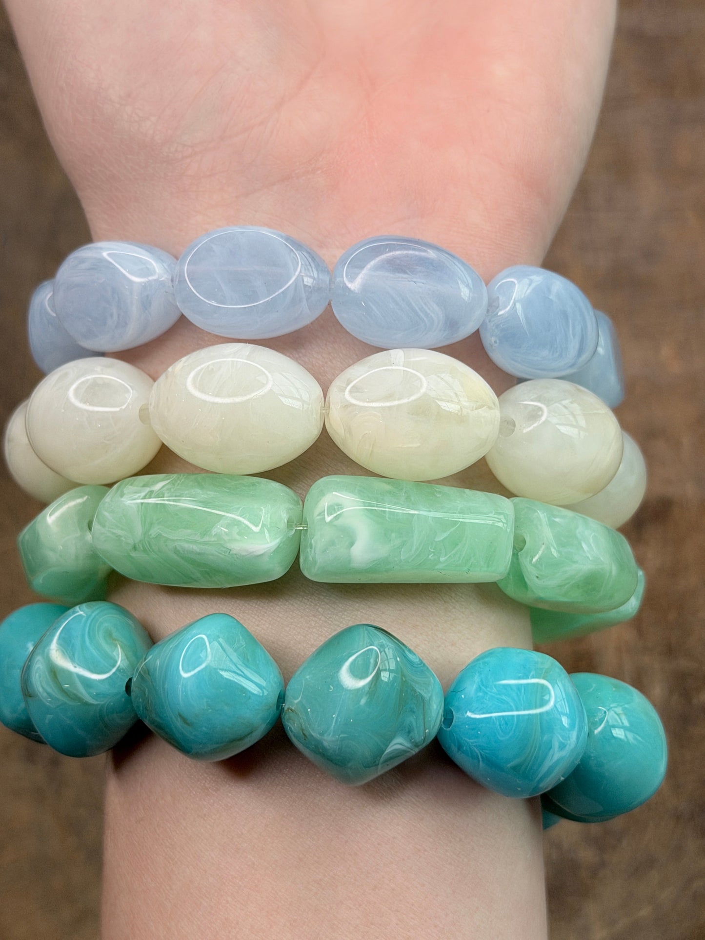 Chunky Acrylic Blue and Green Bracelet Stack