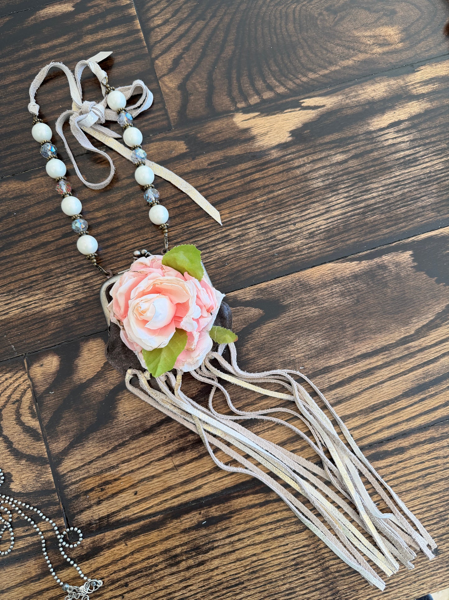 A Rare Bird- Pink Rose Coin Purse Necklace
