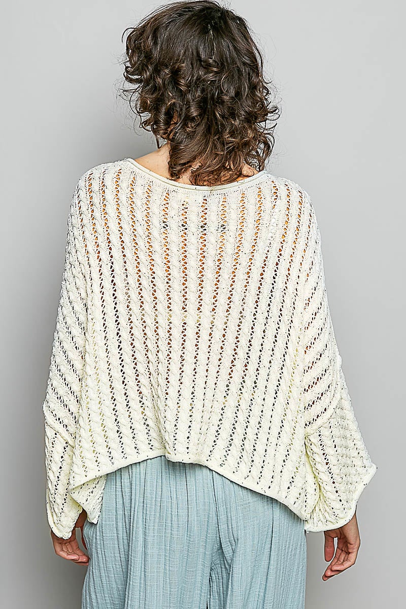 POL- 3/4 Sleeve Cropped Sweater (Ivory)  PREORDER *Final Sale*