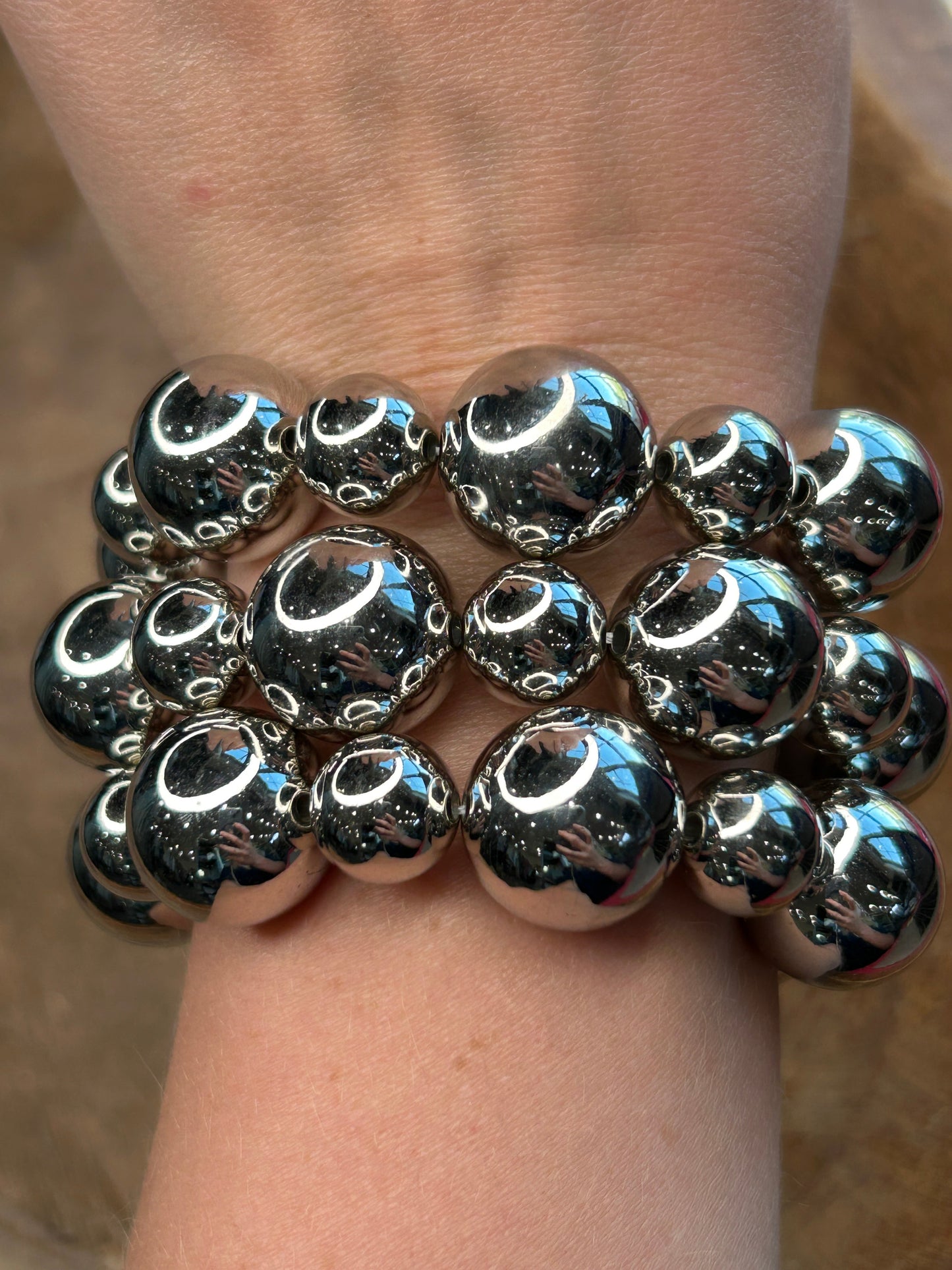 Three Strand Pearl Bracelet Stack (Silver)
