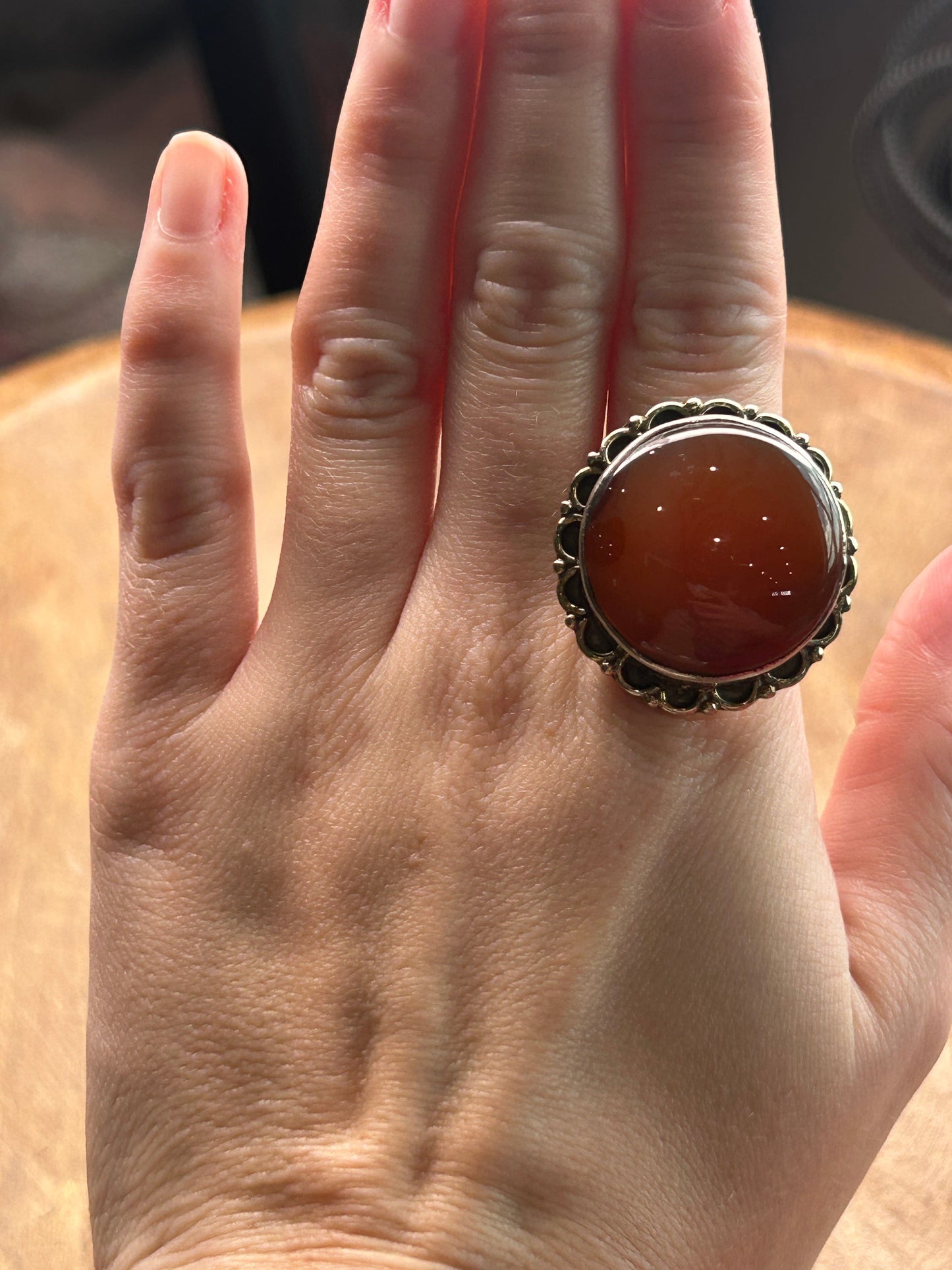 German Silver Small Orange Agate Ring