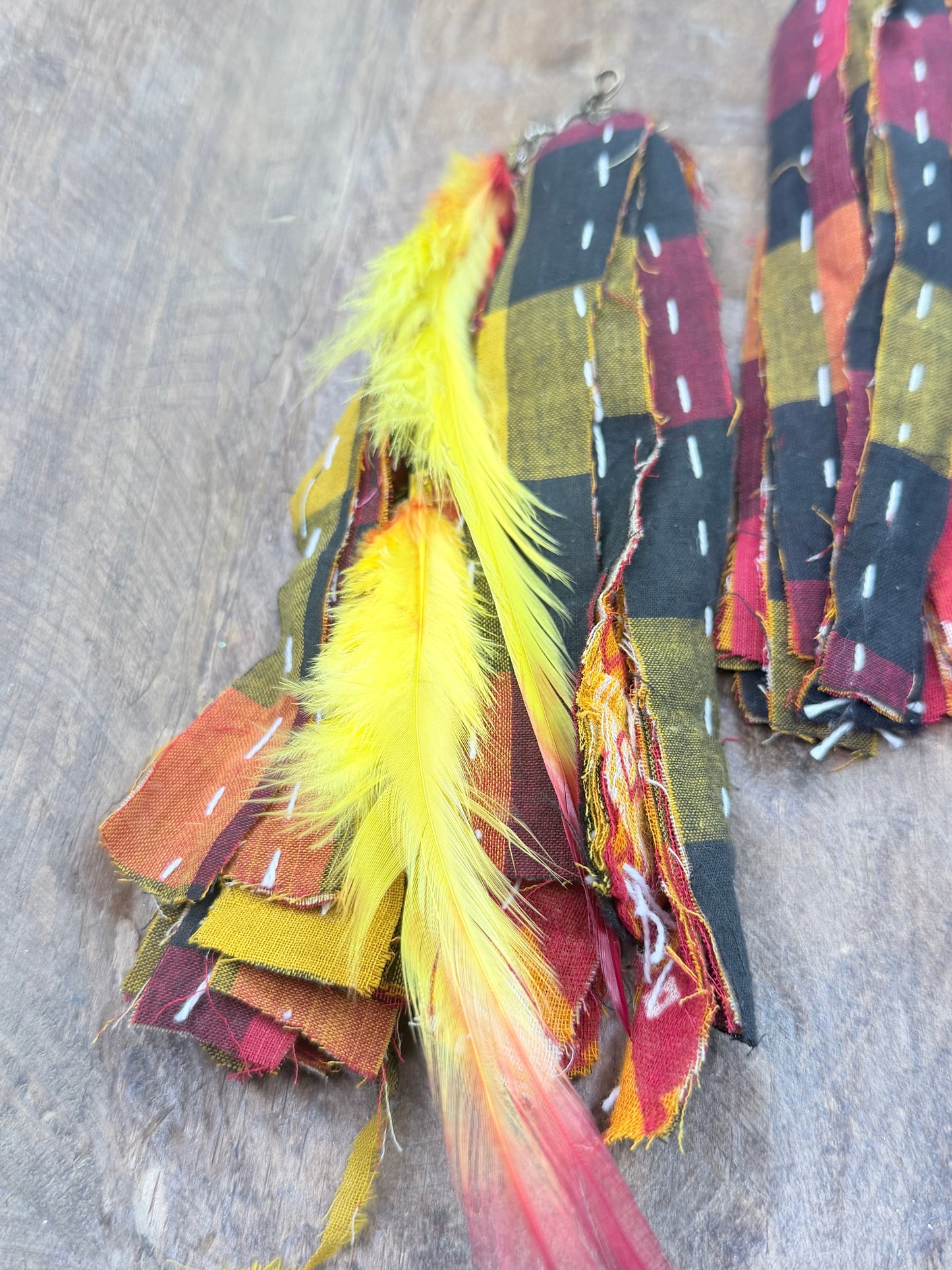 Sandra Ling Designs- Fall Fabric and Feather Earrings