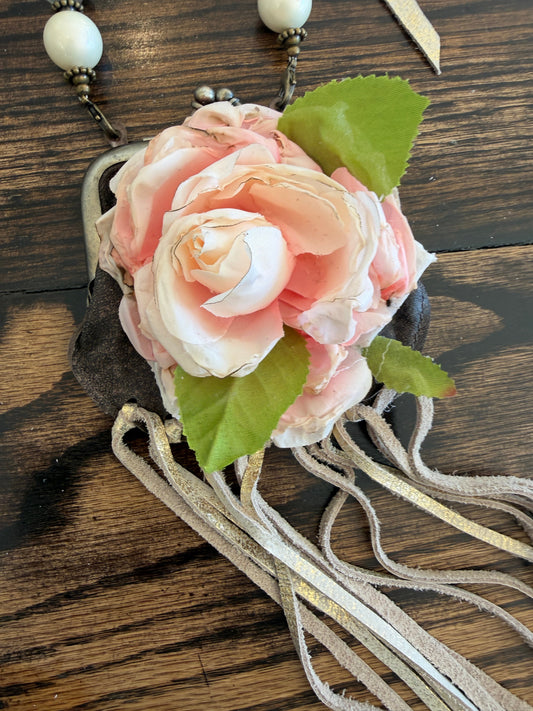 A Rare Bird- Pink Rose Coin Purse Necklace