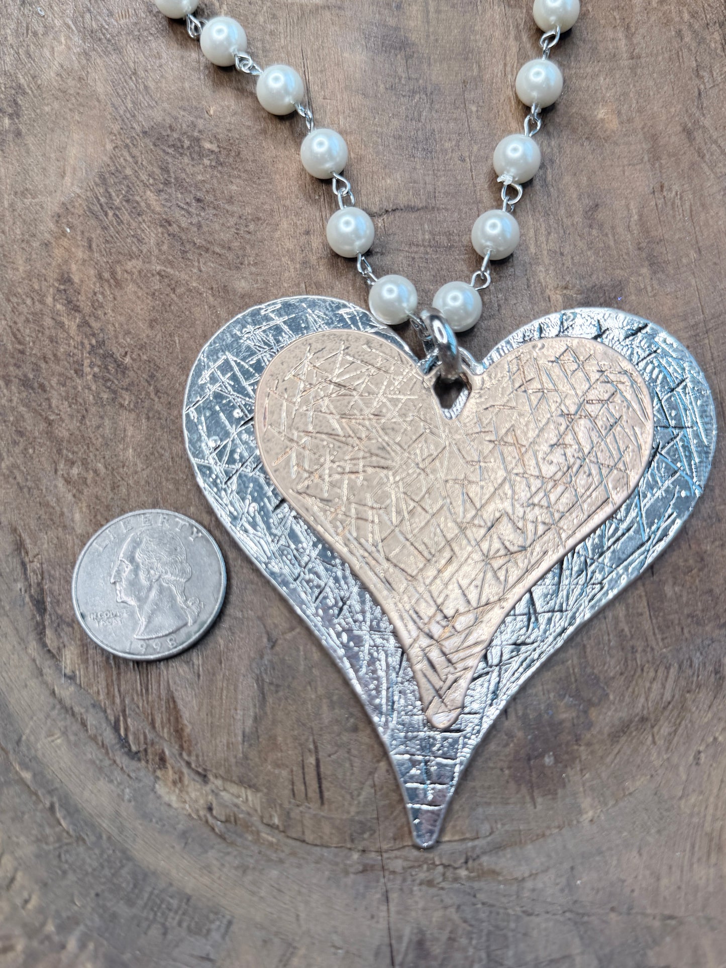 Layered Silver and Gold Heart Necklace