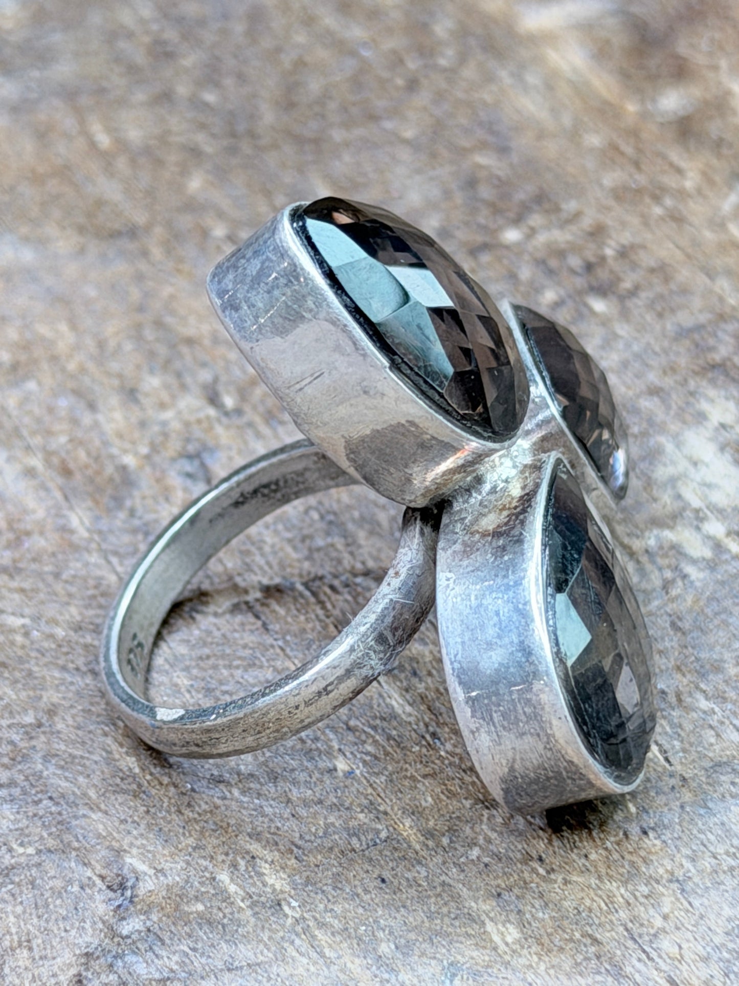 German Silver Tri-fecta Smokey Quartz Ring